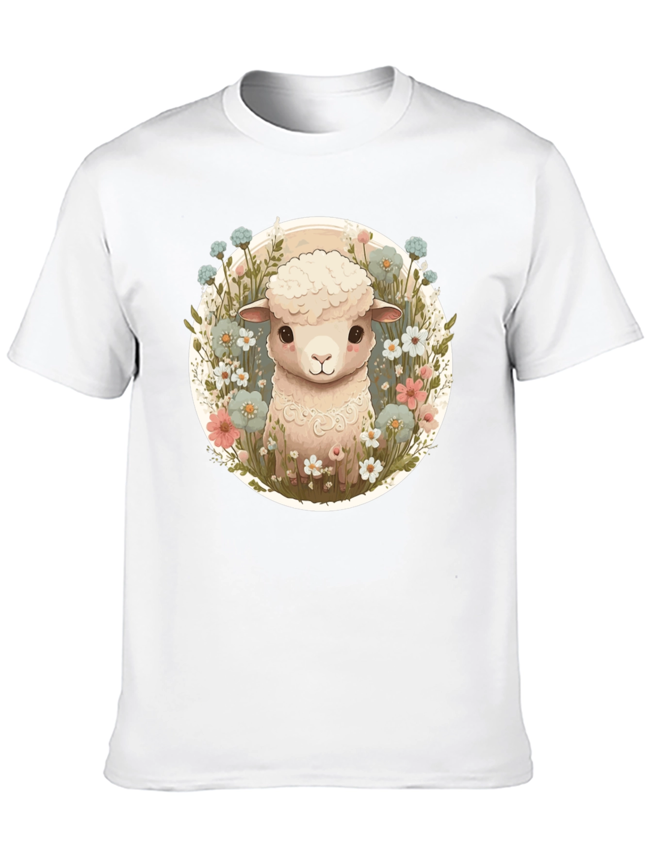 Cute Lamb & Flower Graphic Tee