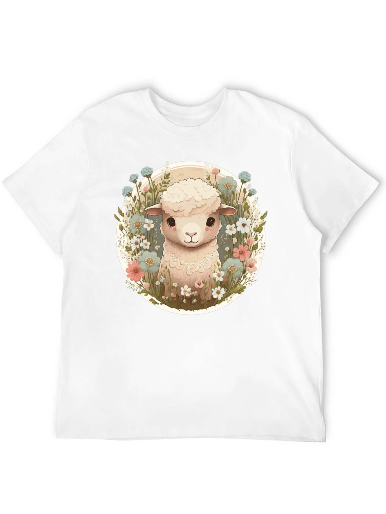 Cute Lamb & Flower Graphic Tee