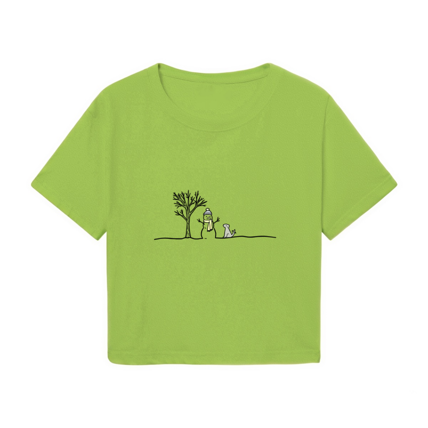 Minimalist Sketch Snowman Puppy Christmas Crop Top