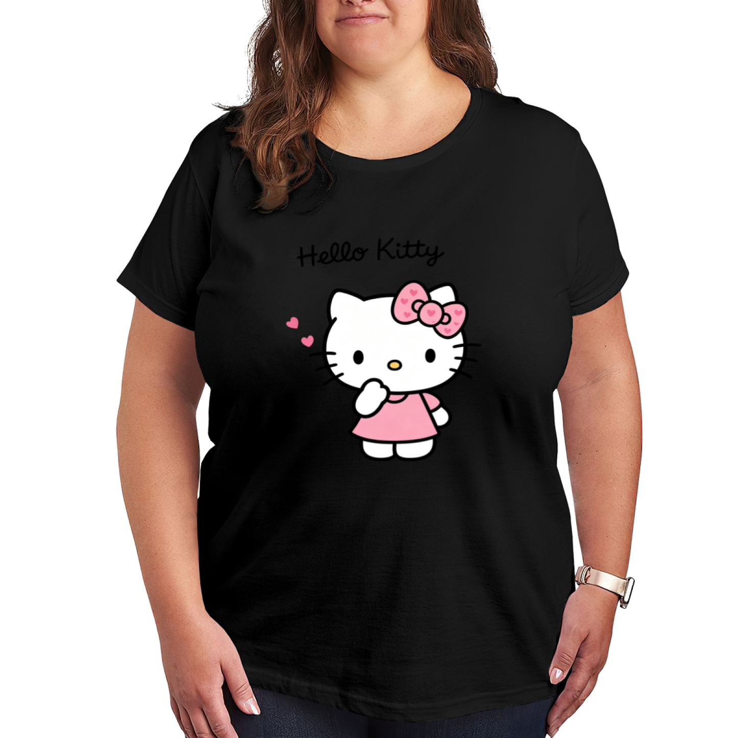 Plus Size Women Lovely Blowing?Kiss Hello Kitty Ladies Short Sleeve Tee
