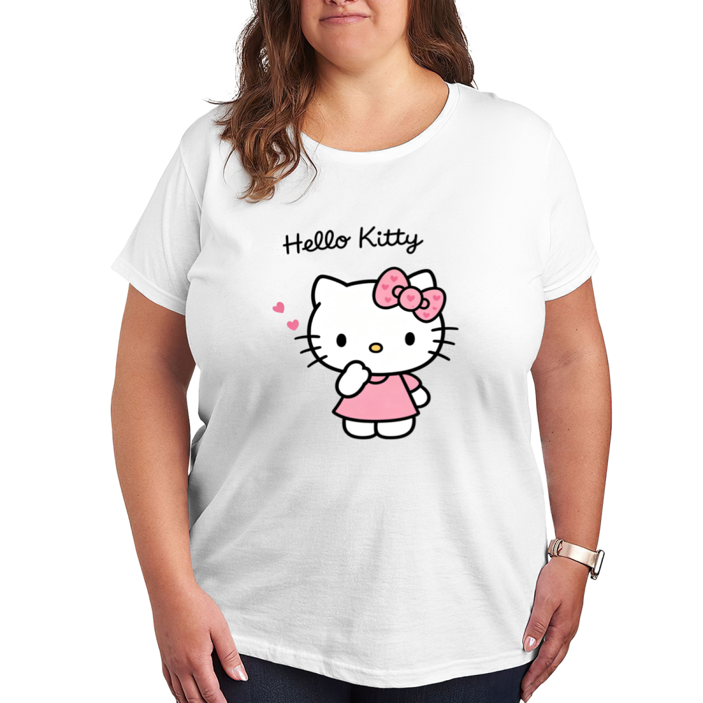Plus Size Women Lovely Blowing?Kiss Hello Kitty Ladies Short Sleeve Tee