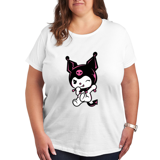 Plus Size Women Playful Wink Kuromi Devil Cartoon Plus?Size Ladies Tee
