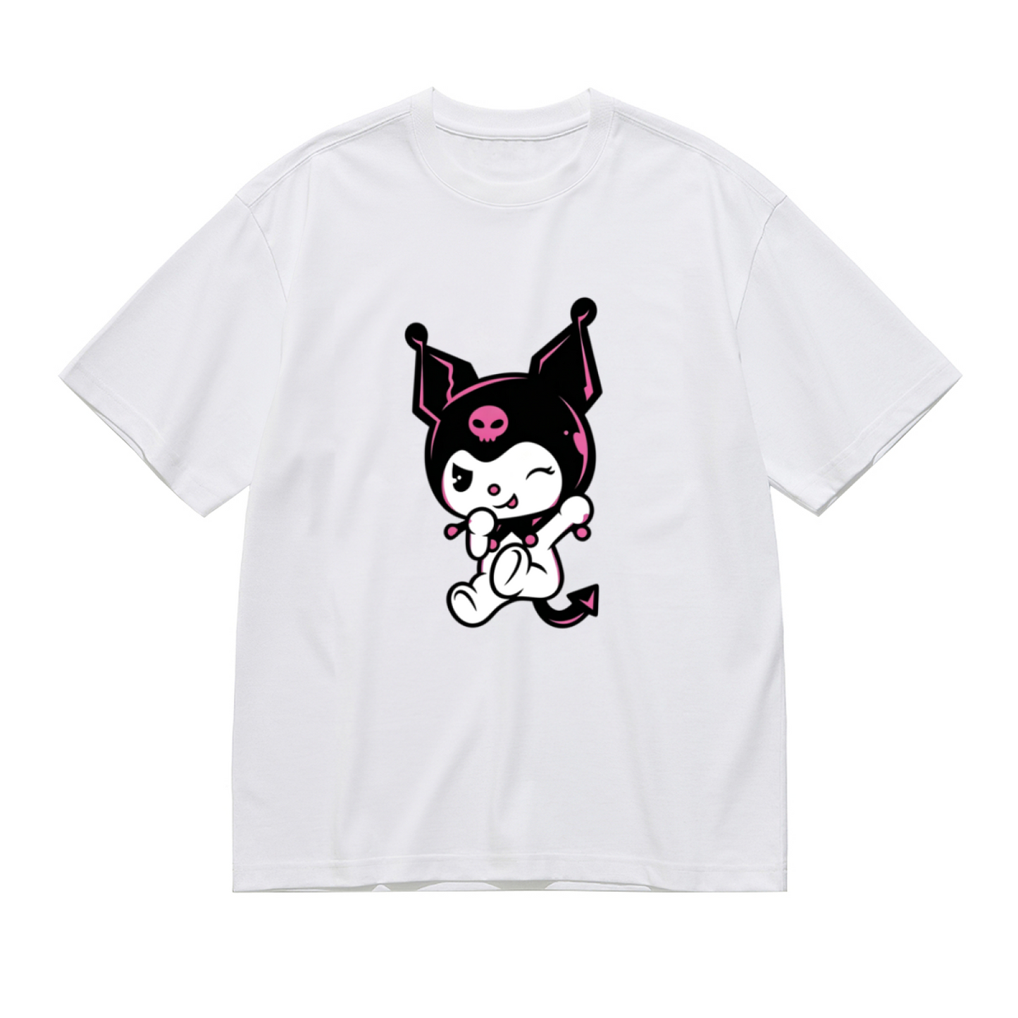 Plus Size Women Playful Wink Kuromi Devil Cartoon Plus?Size Ladies Tee
