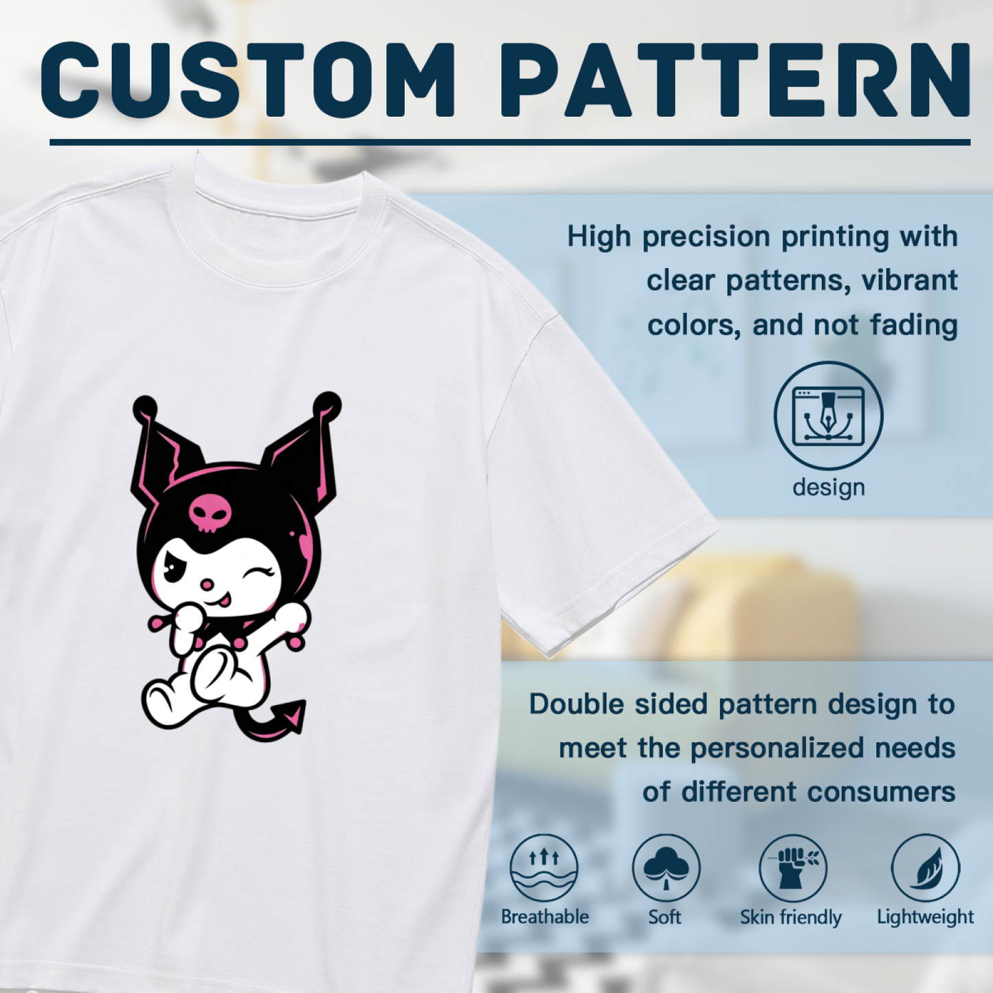 Plus Size Women Playful Wink Kuromi Devil Cartoon Plus?Size Ladies Tee