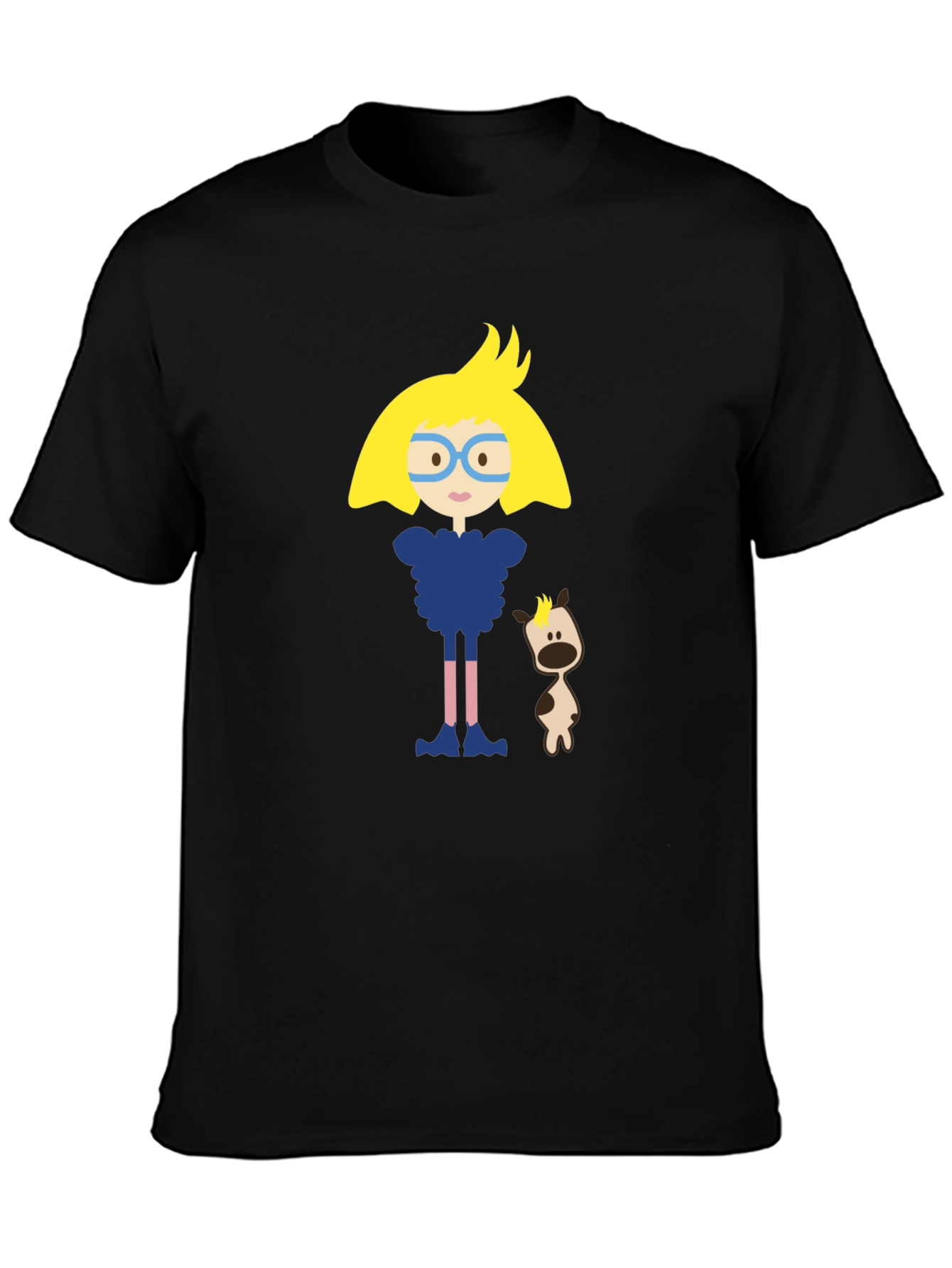Cartoon Character Black Cotton T-Shirt