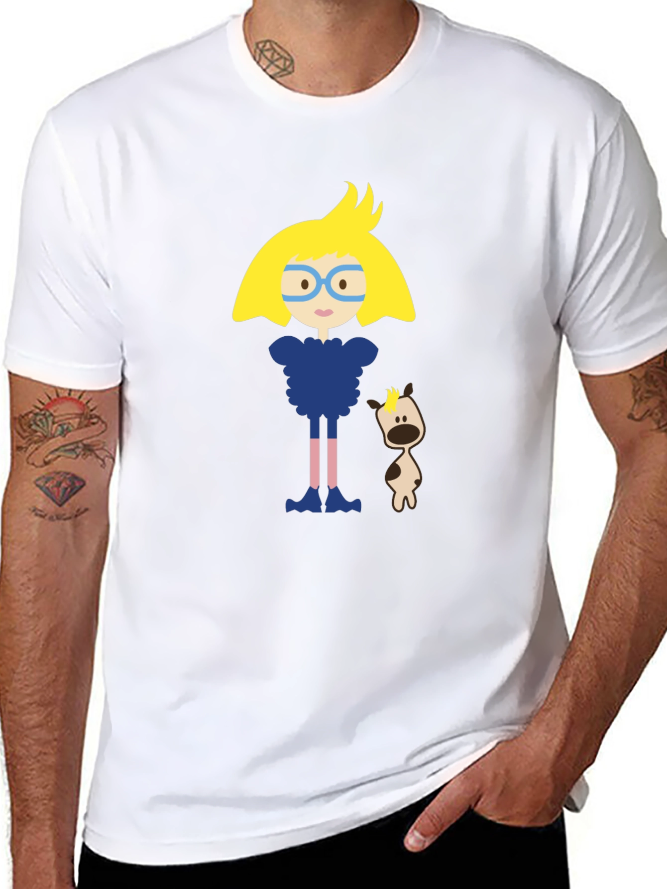 Cartoon Character Black Cotton T-Shirt