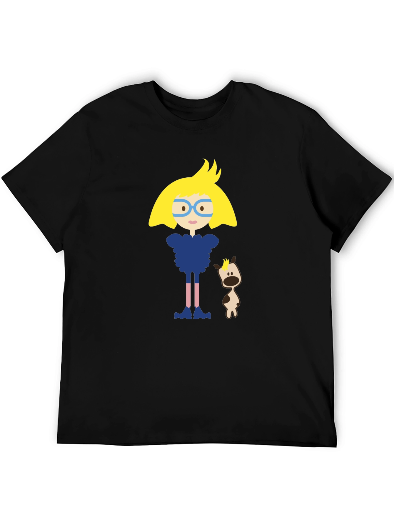 Cartoon Character Black Cotton T-Shirt