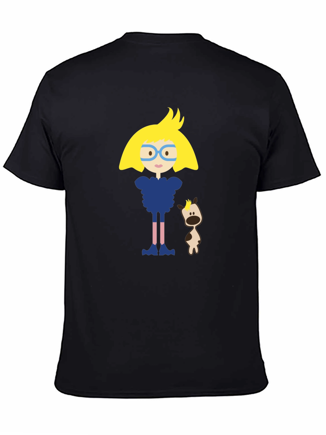 Cartoon Character Black Cotton T-Shirt