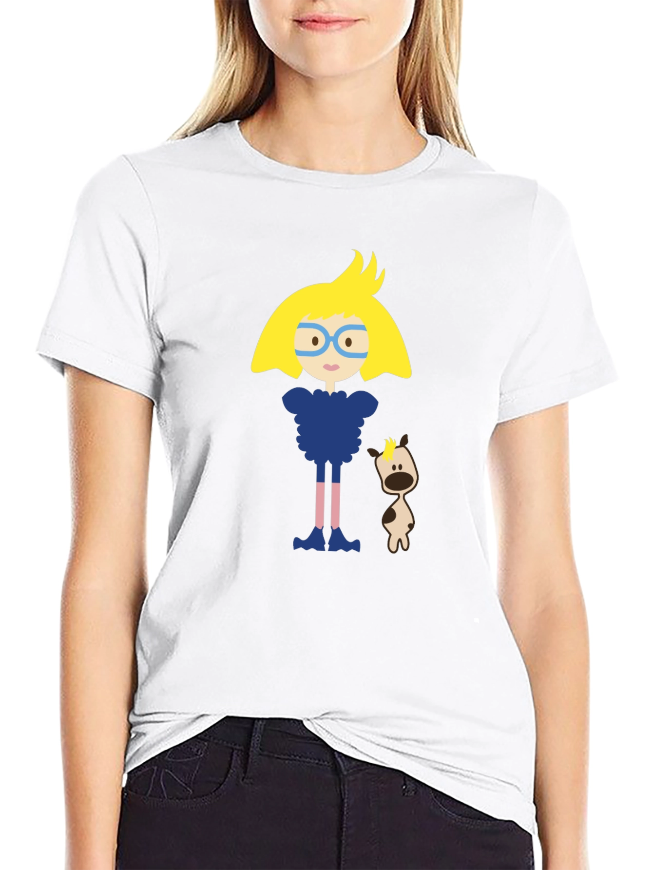 Cartoon Character Black Cotton T-Shirt