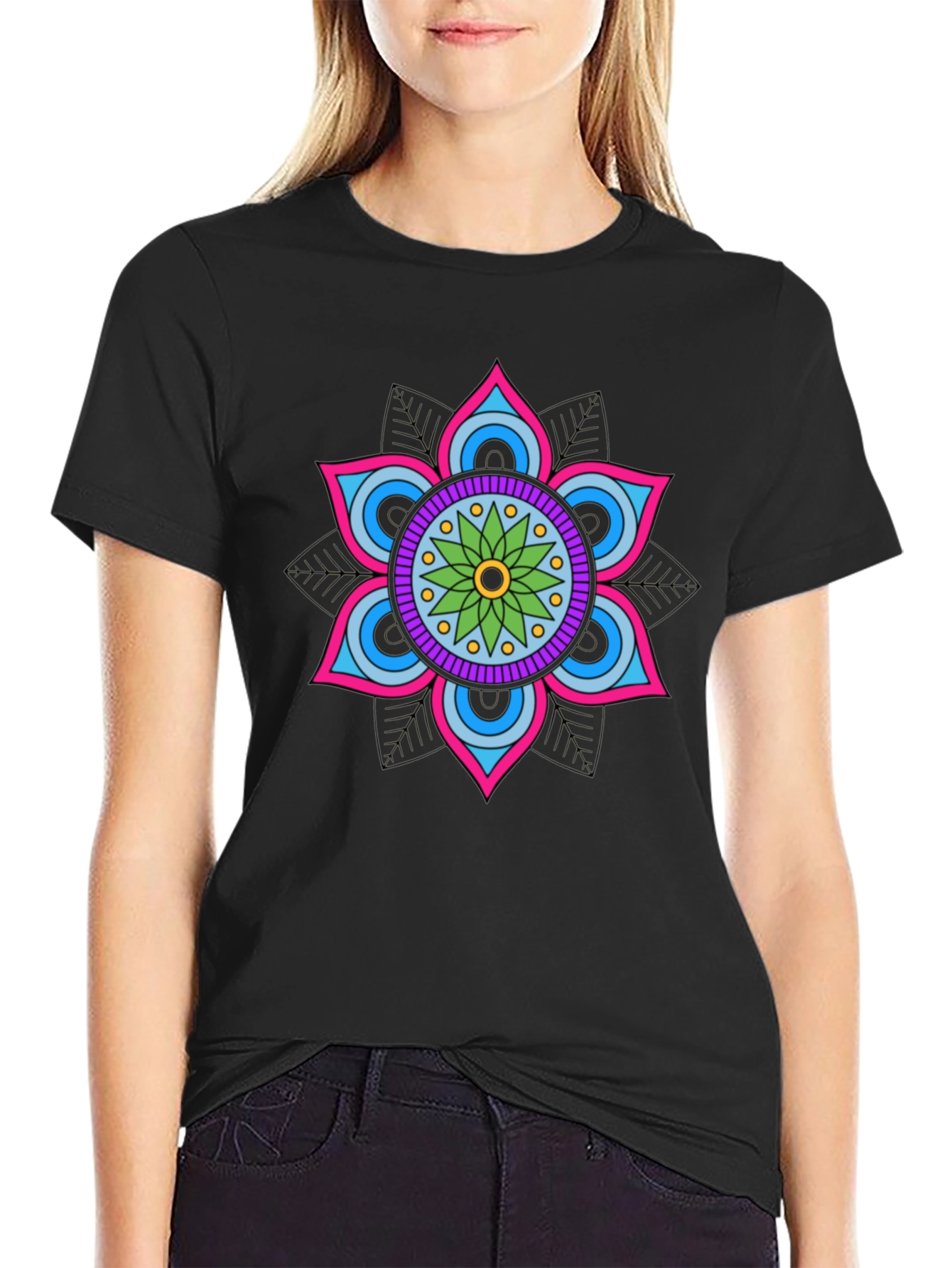 Mandala Flower Graphic Tee - Stylish Cotton Blend