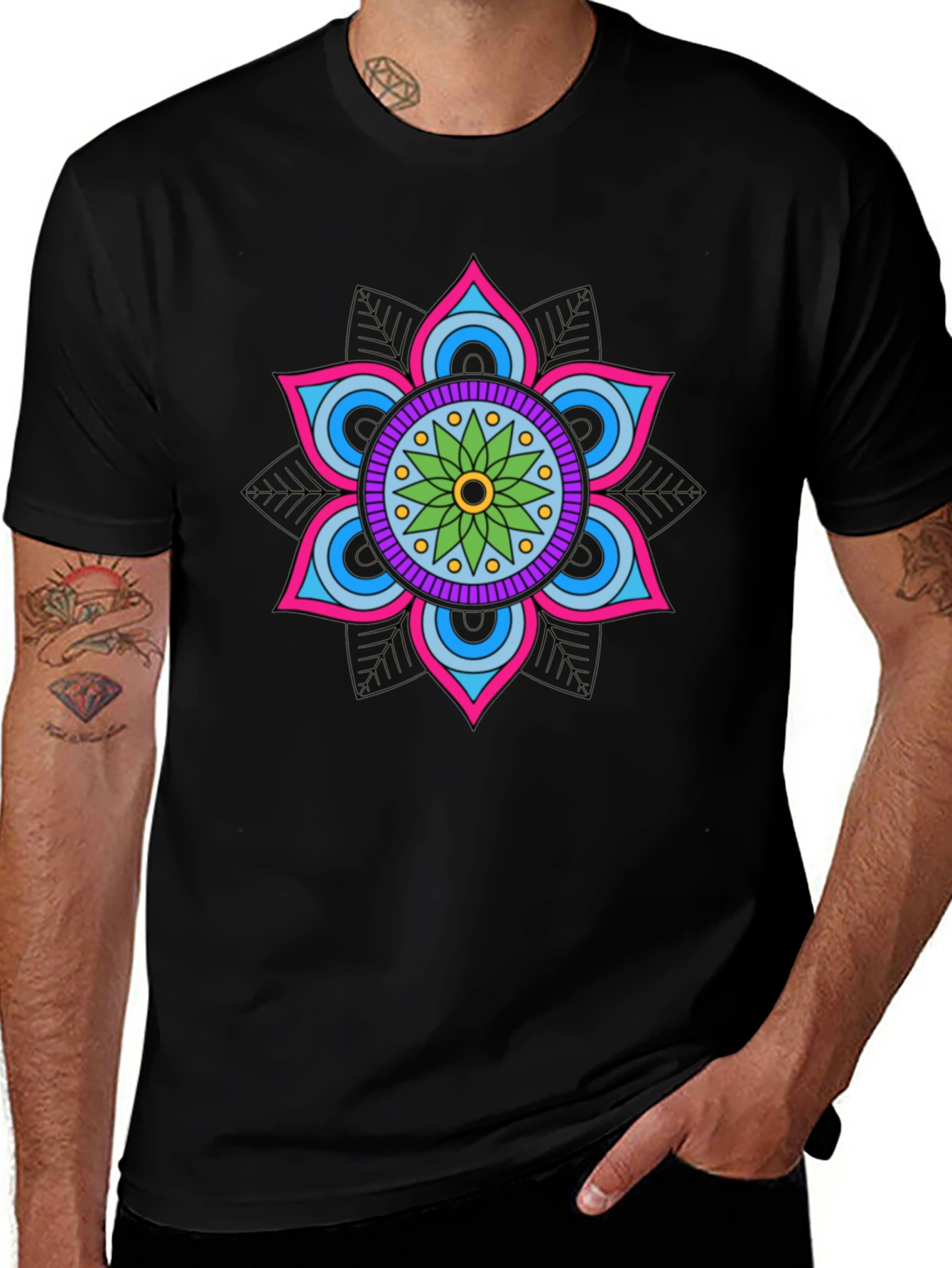 Mandala Flower Graphic Tee - Stylish Cotton Blend