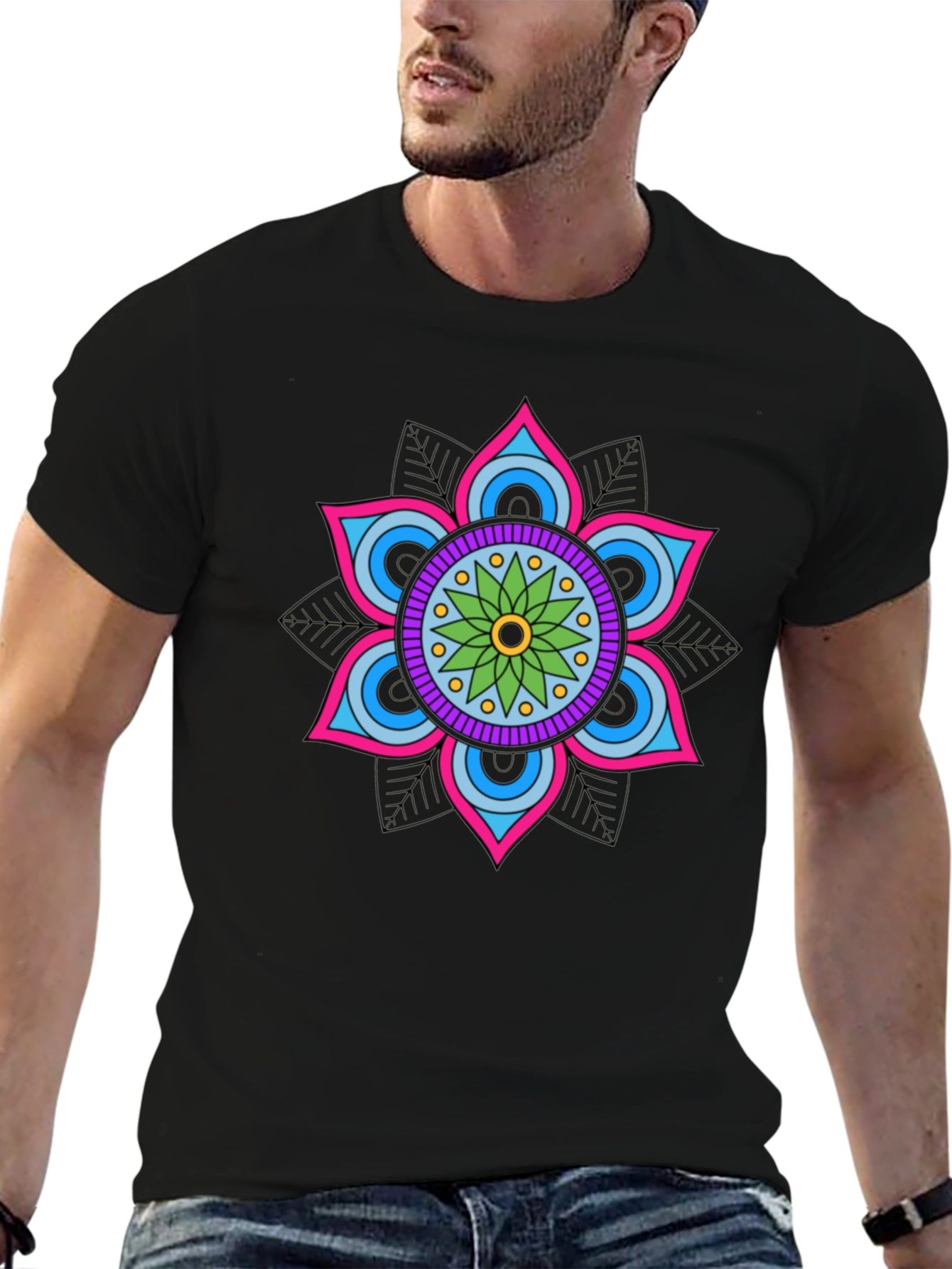 Mandala Flower Graphic Tee - Stylish Cotton Blend