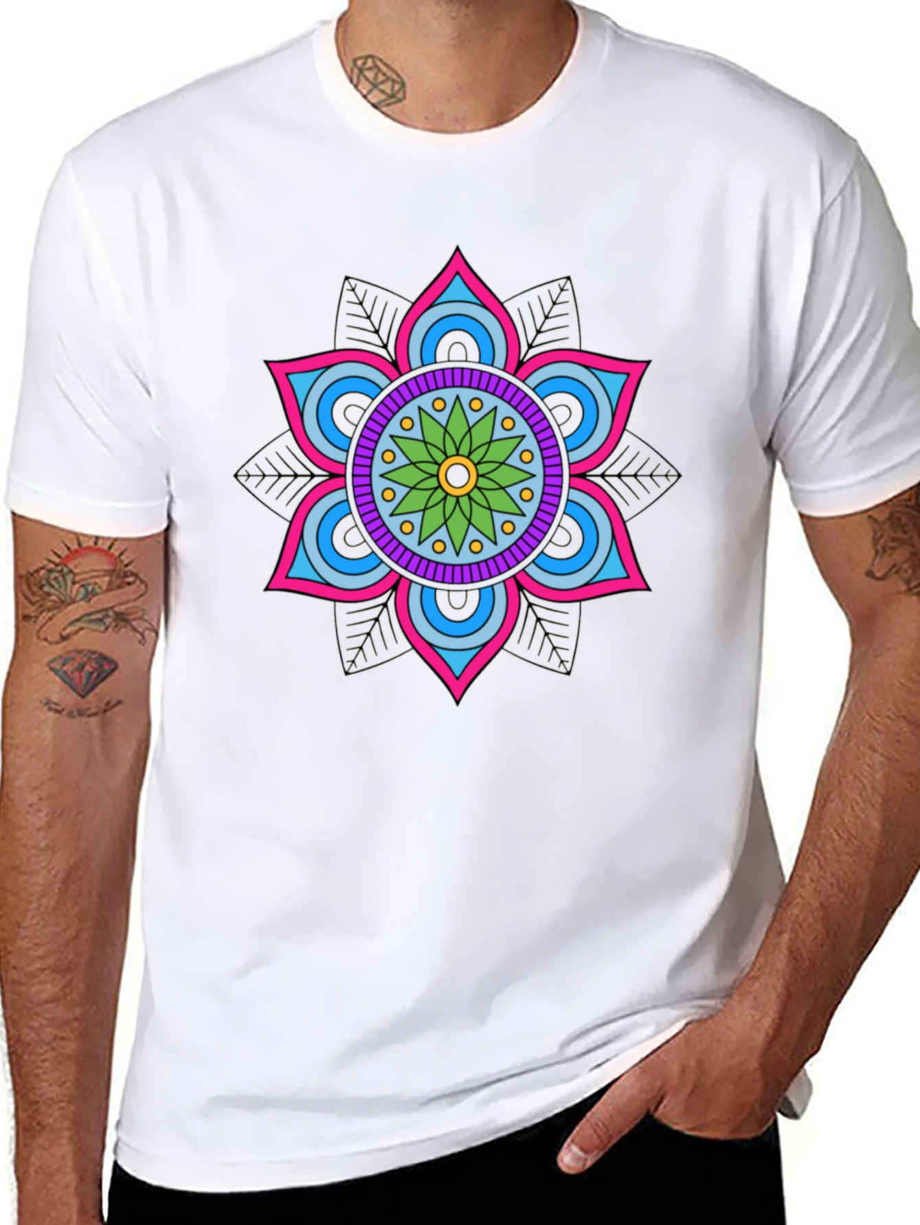 Mandala Flower Graphic Tee - Stylish Cotton Blend