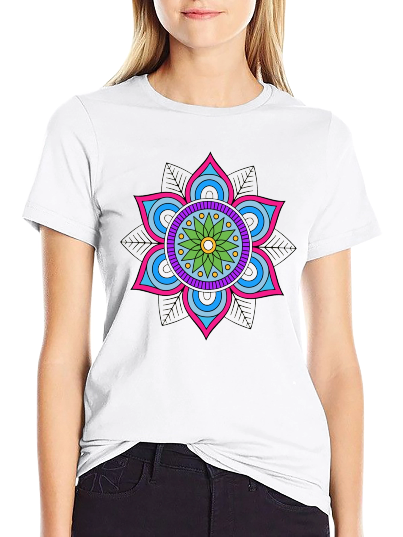 Mandala Flower Graphic Tee - Stylish Cotton Blend