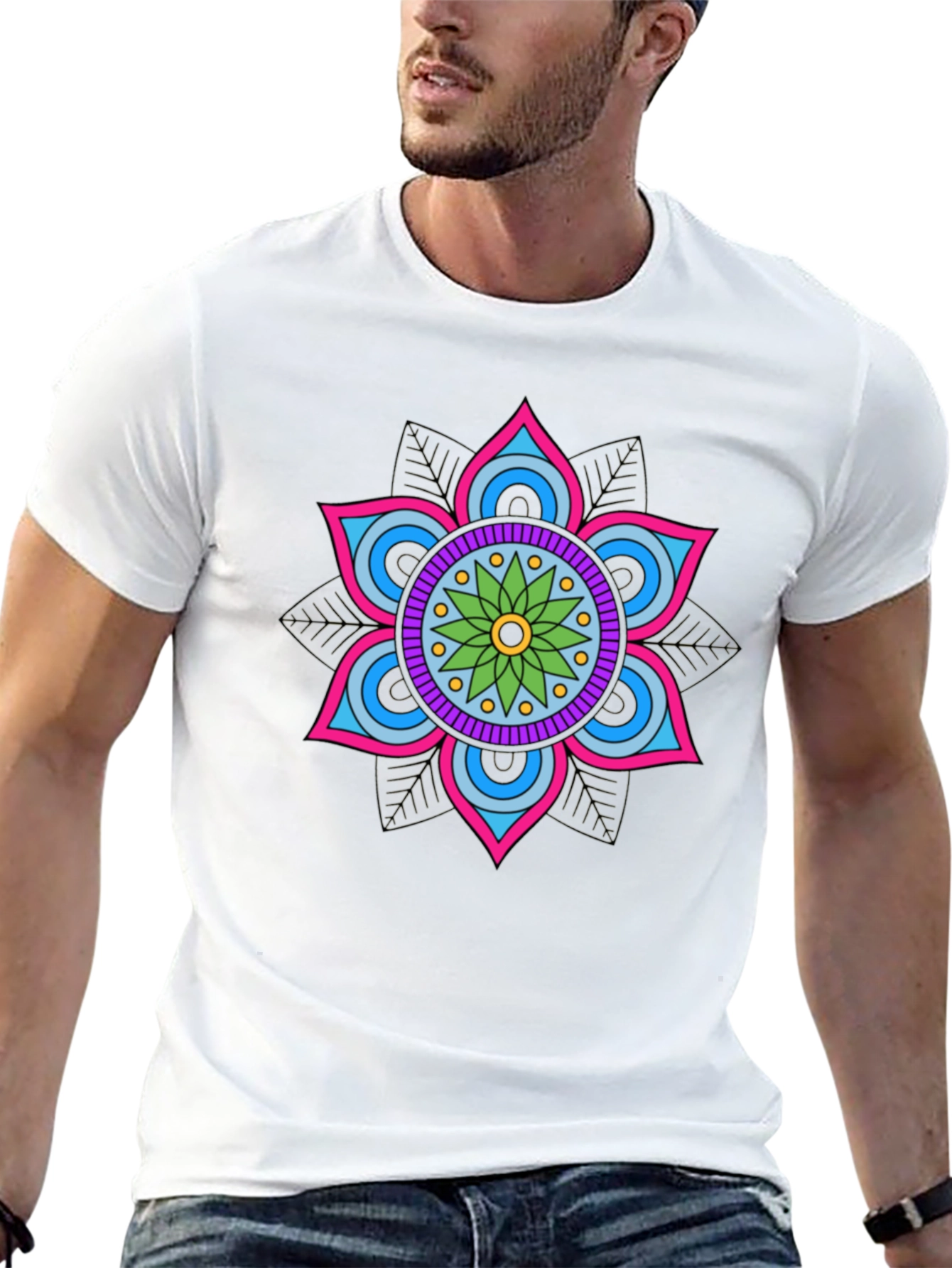 Mandala Flower Graphic Tee - Stylish Cotton Blend