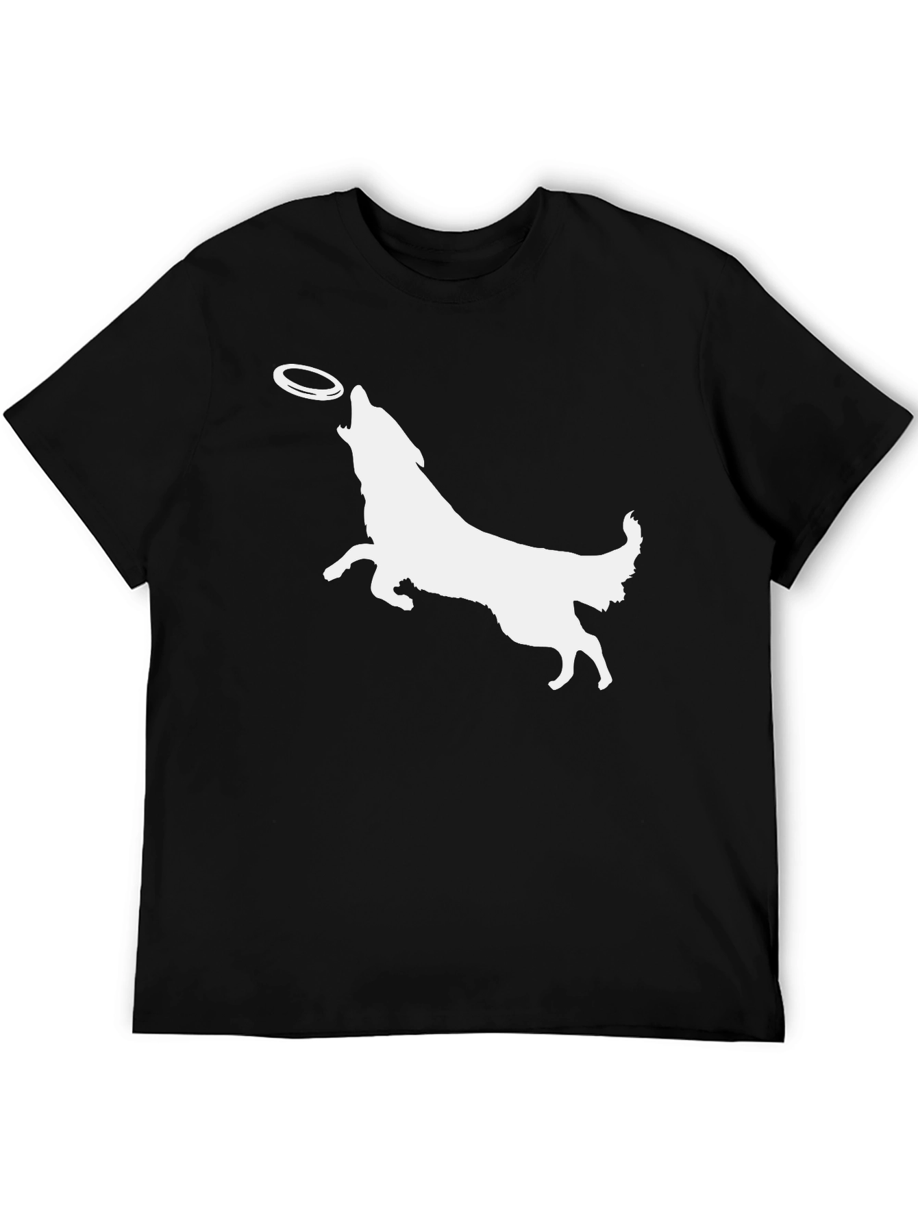 Dog Catching Frisbee Graphic Tee - Black