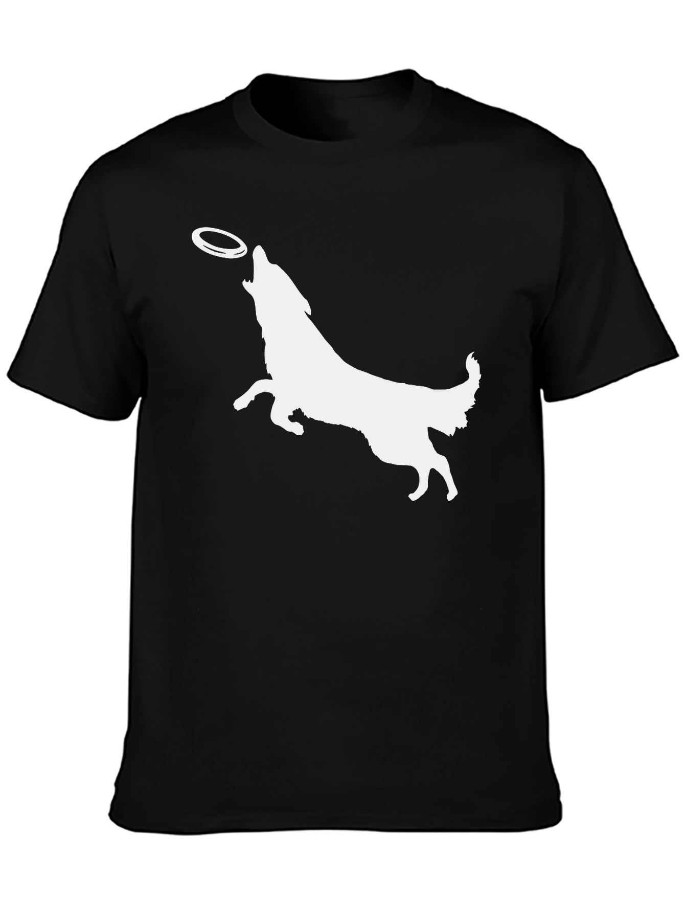 Dog Catching Frisbee Graphic Tee - Black