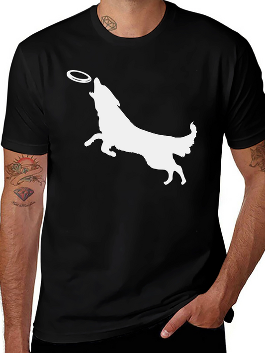 Dog Catching Frisbee Graphic Tee - Black