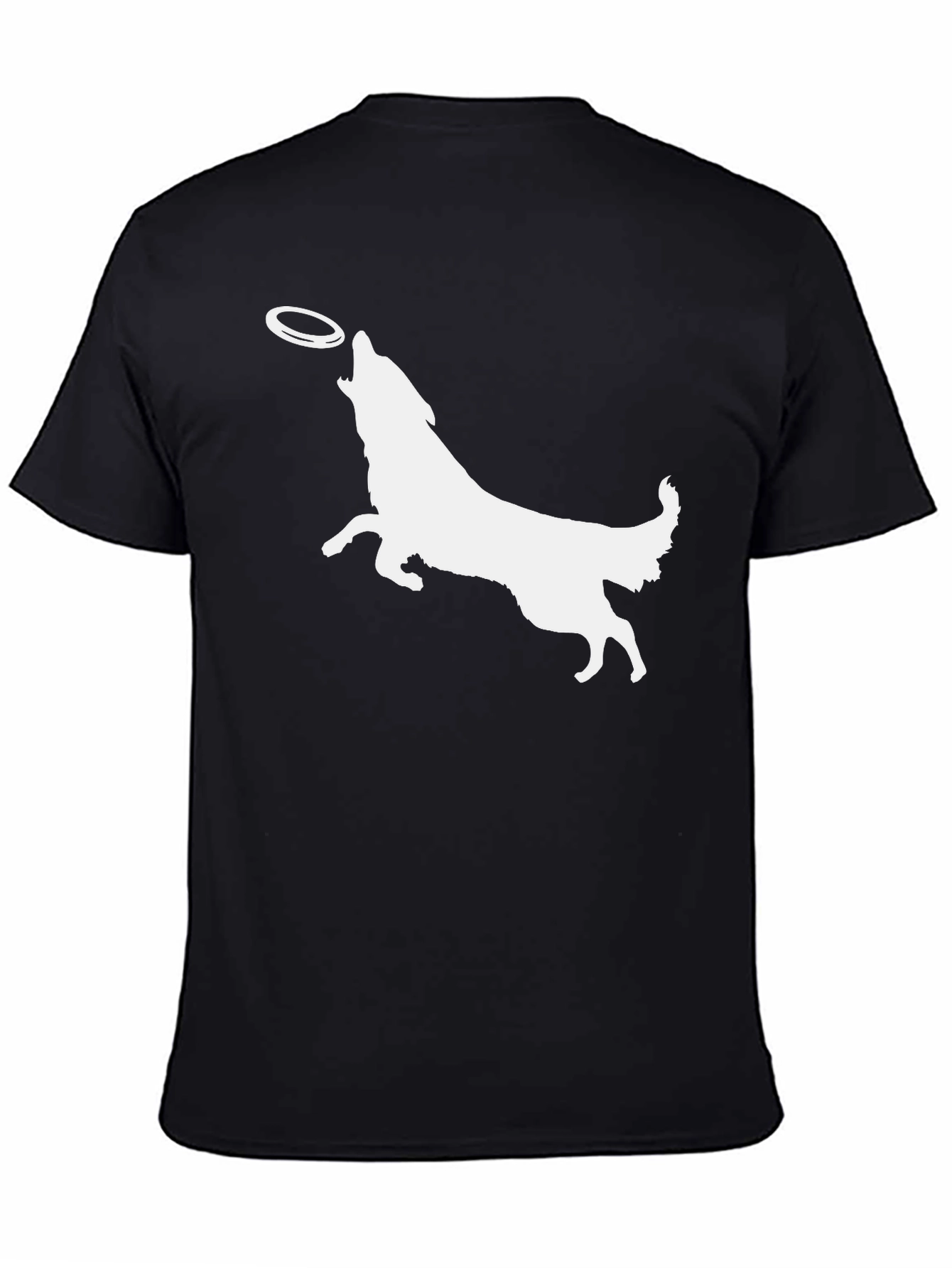 Dog Catching Frisbee Graphic Tee - Black