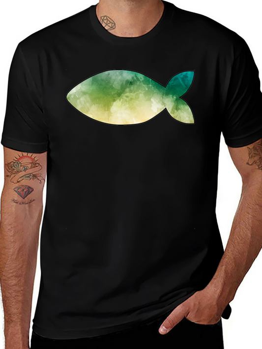 Watercolor Fish Graphic Tee - Soft Cotton Blend Comfort