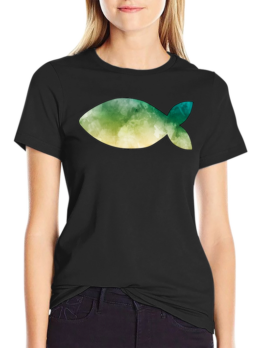 Watercolor Fish Graphic Tee - Soft Cotton Blend Comfort
