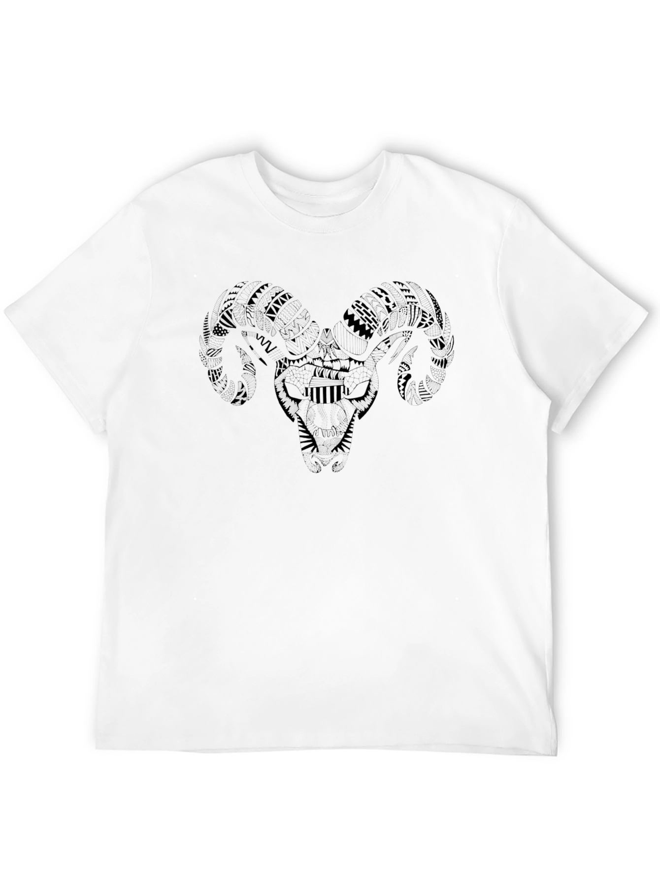 Tribal Ram Skull Graphic Black T-Shirt