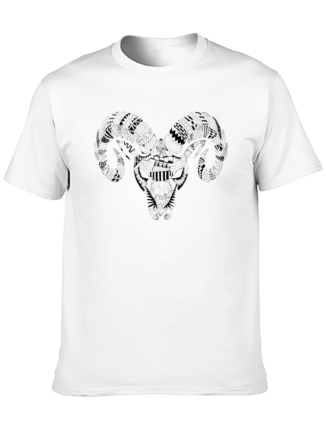 Tribal Ram Skull Graphic Black T-Shirt