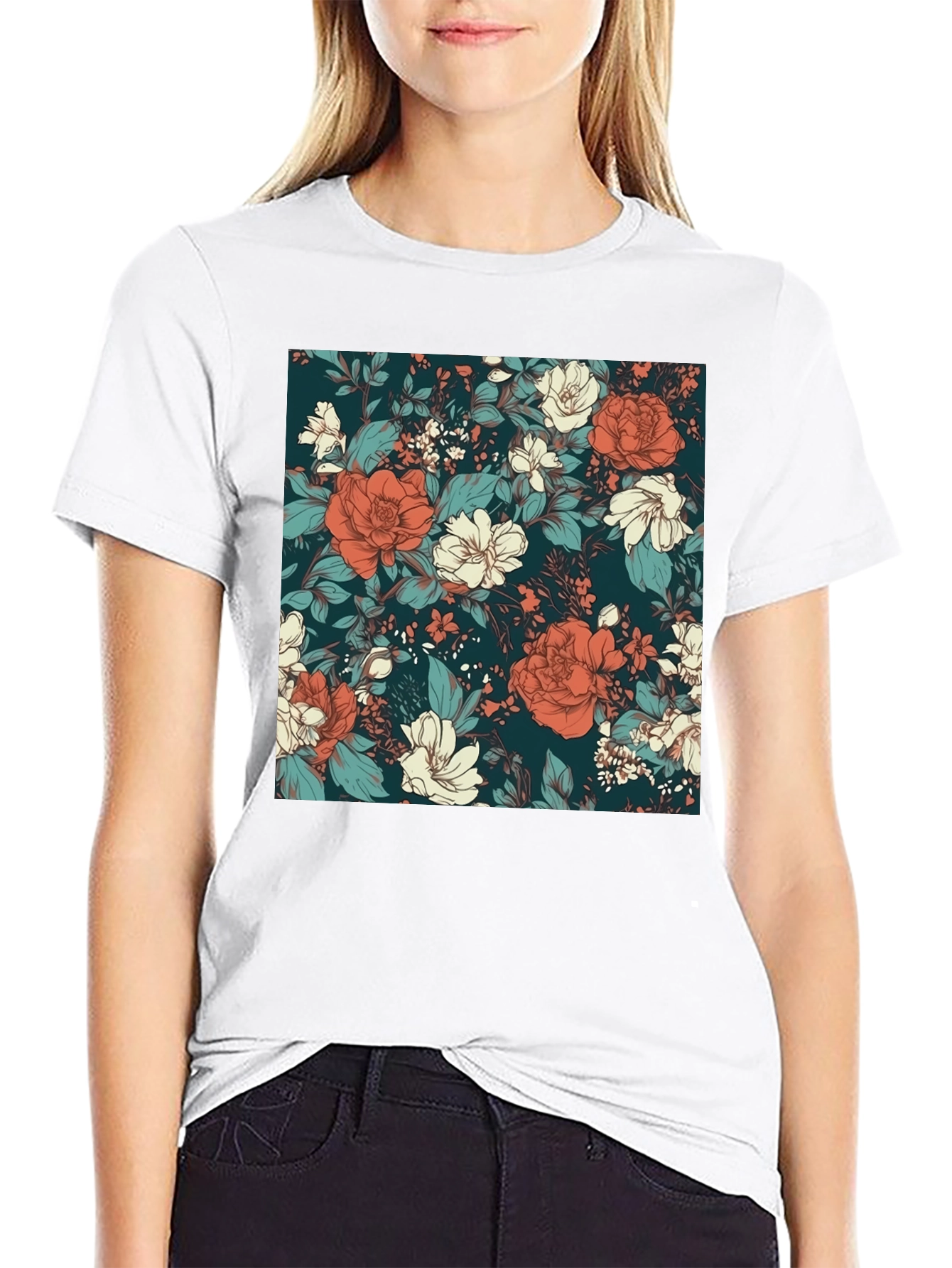 Floral Print Black T-Shirt - Elegant Style