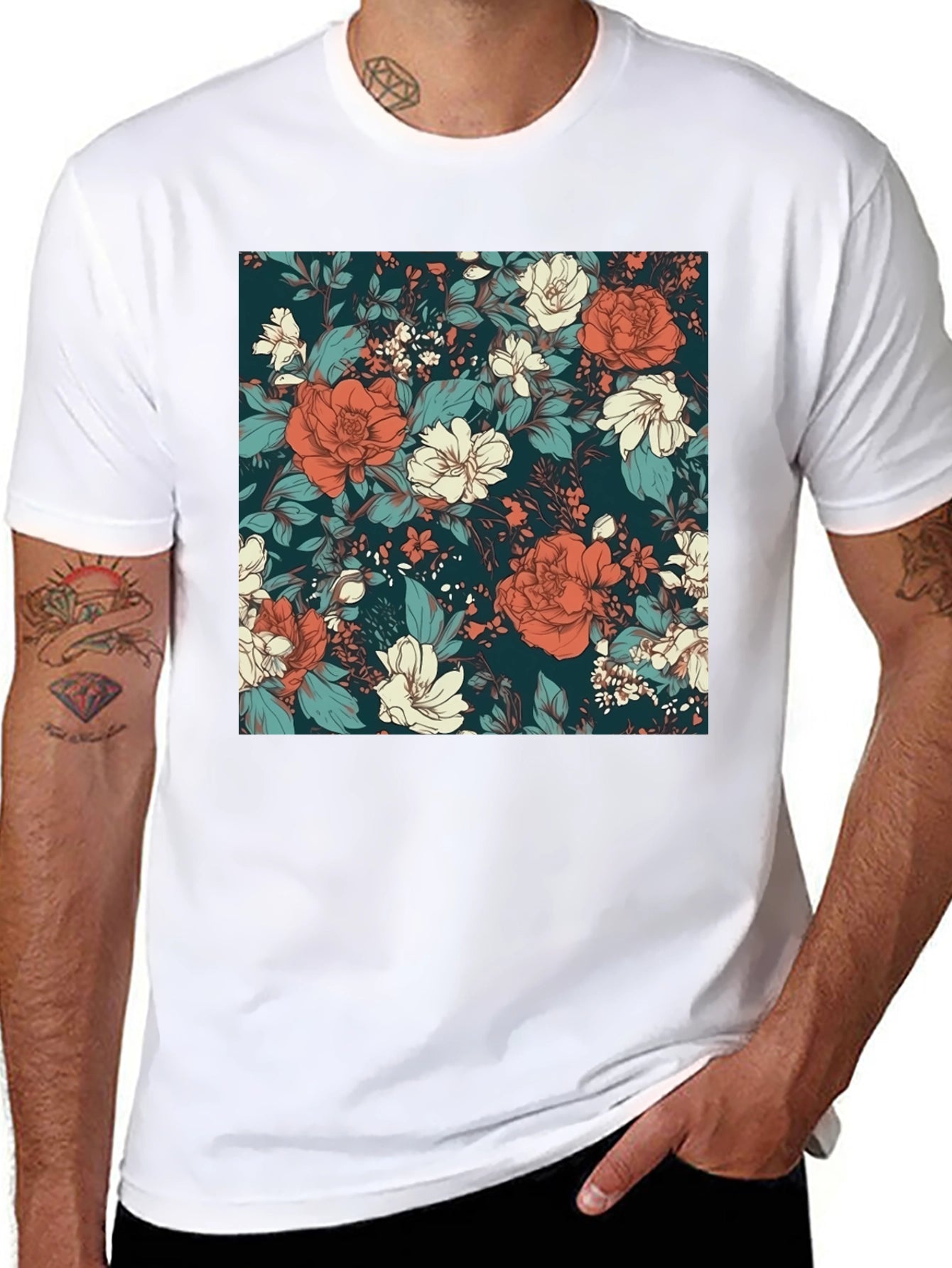 Floral Print Black T-Shirt - Elegant Style