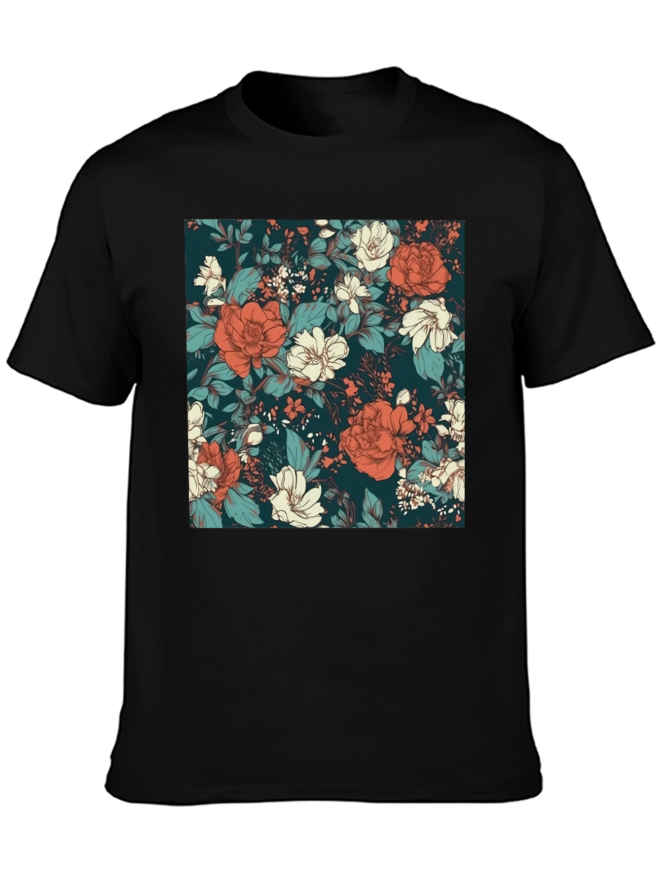 Floral Print Black T-Shirt - Elegant Style