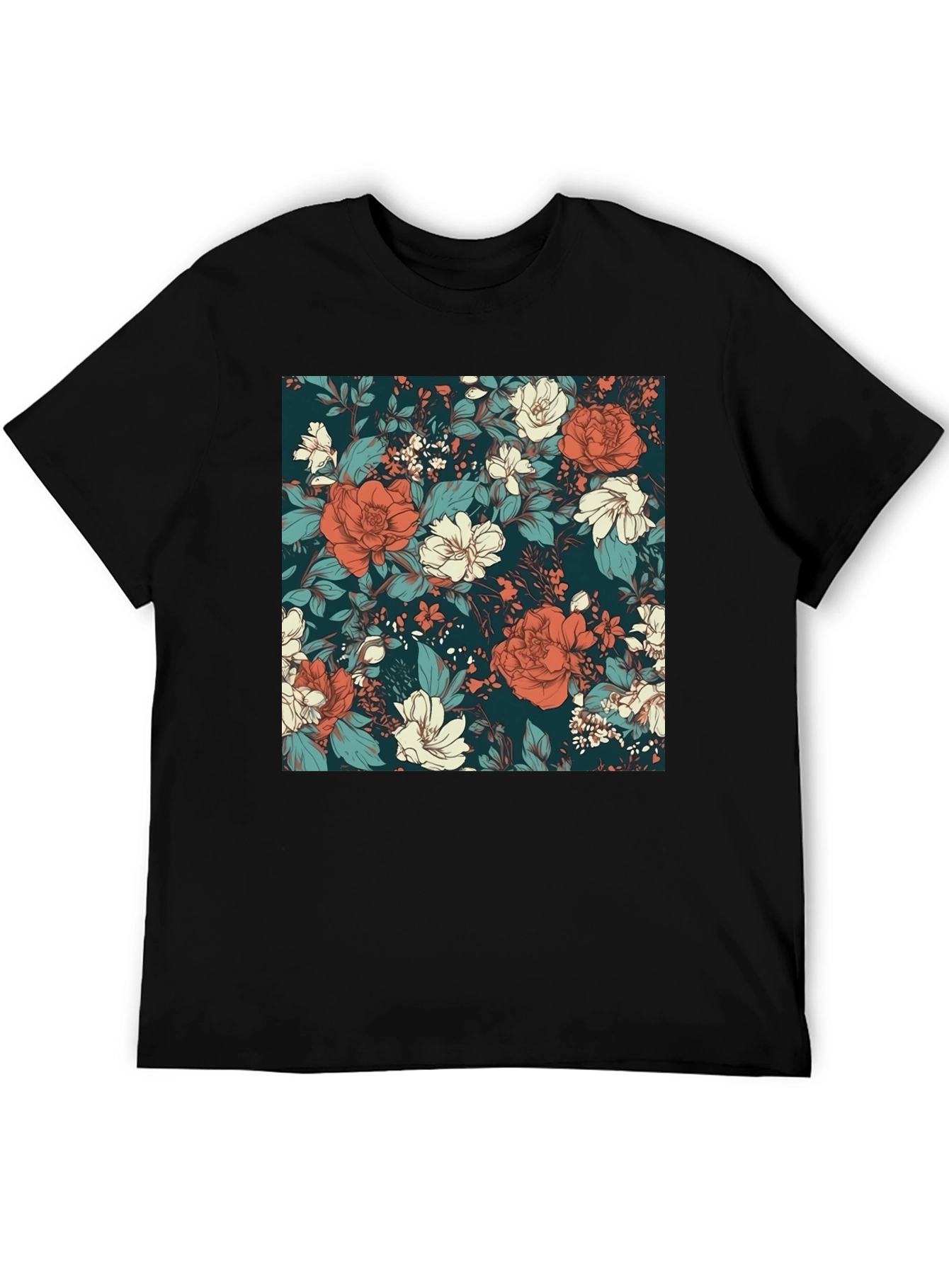 Floral Print Black T-Shirt - Elegant Style