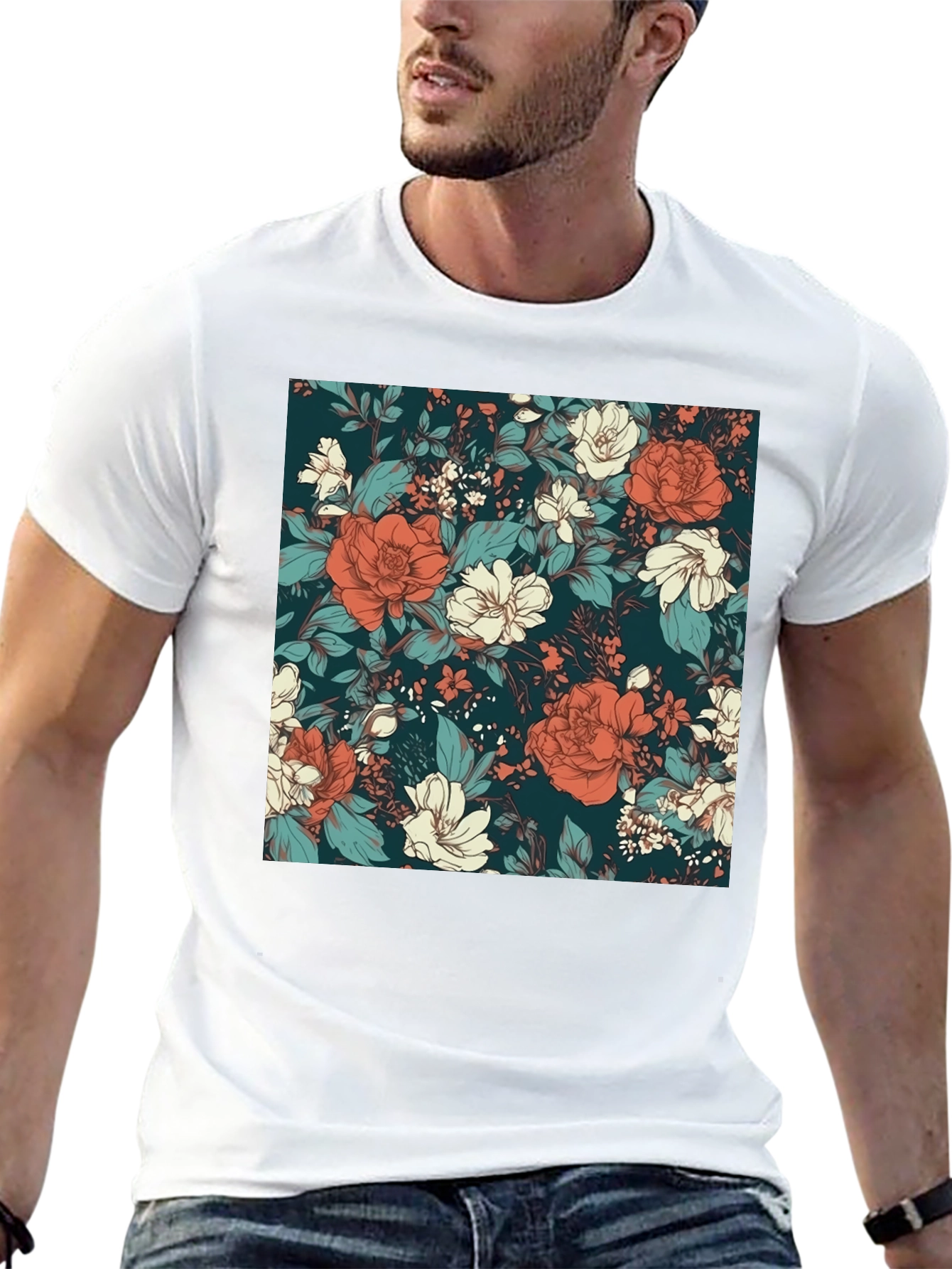 Floral Print Black T-Shirt - Elegant Style