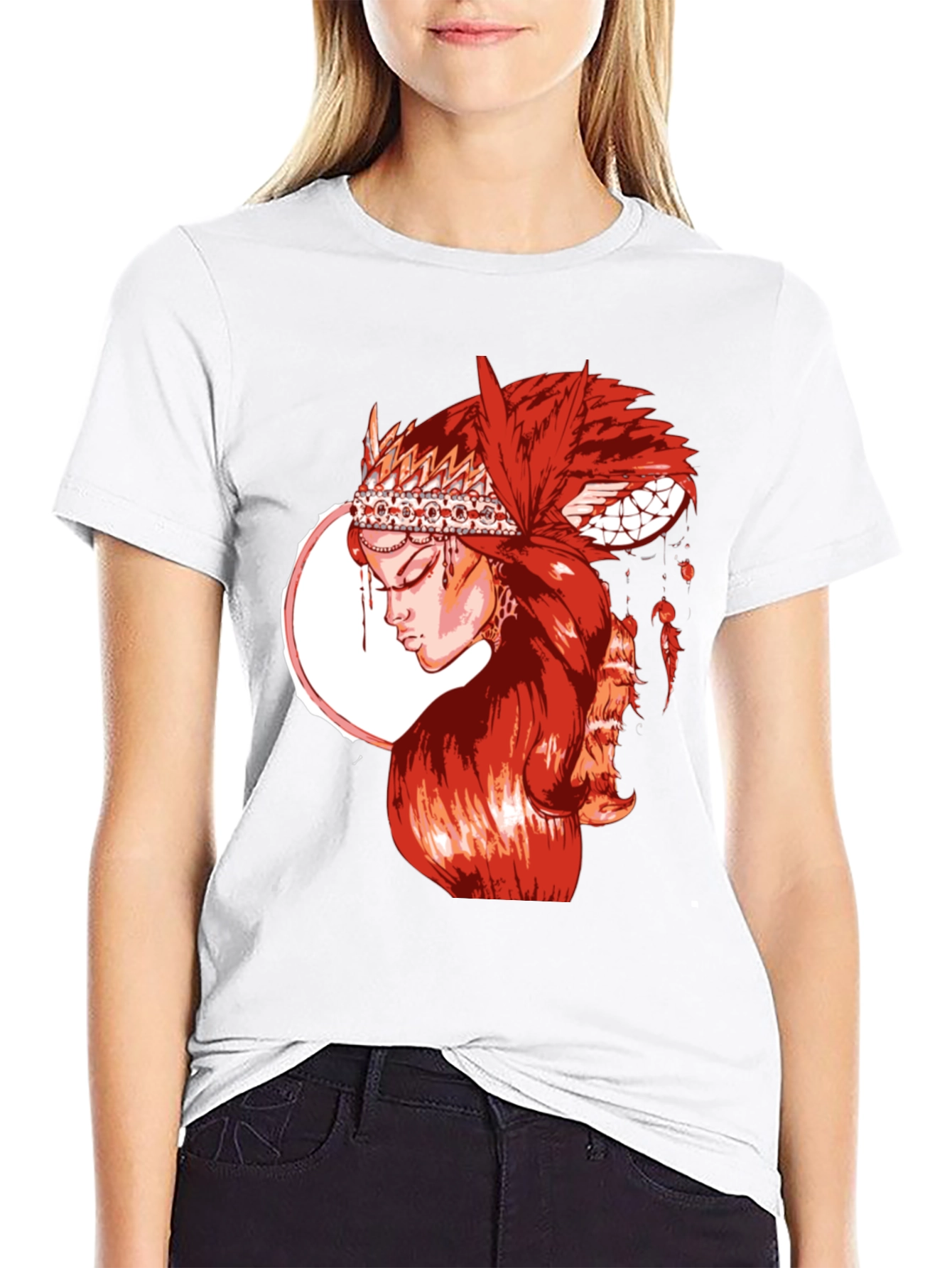 Red Indian Girl Graphic T-Shirt