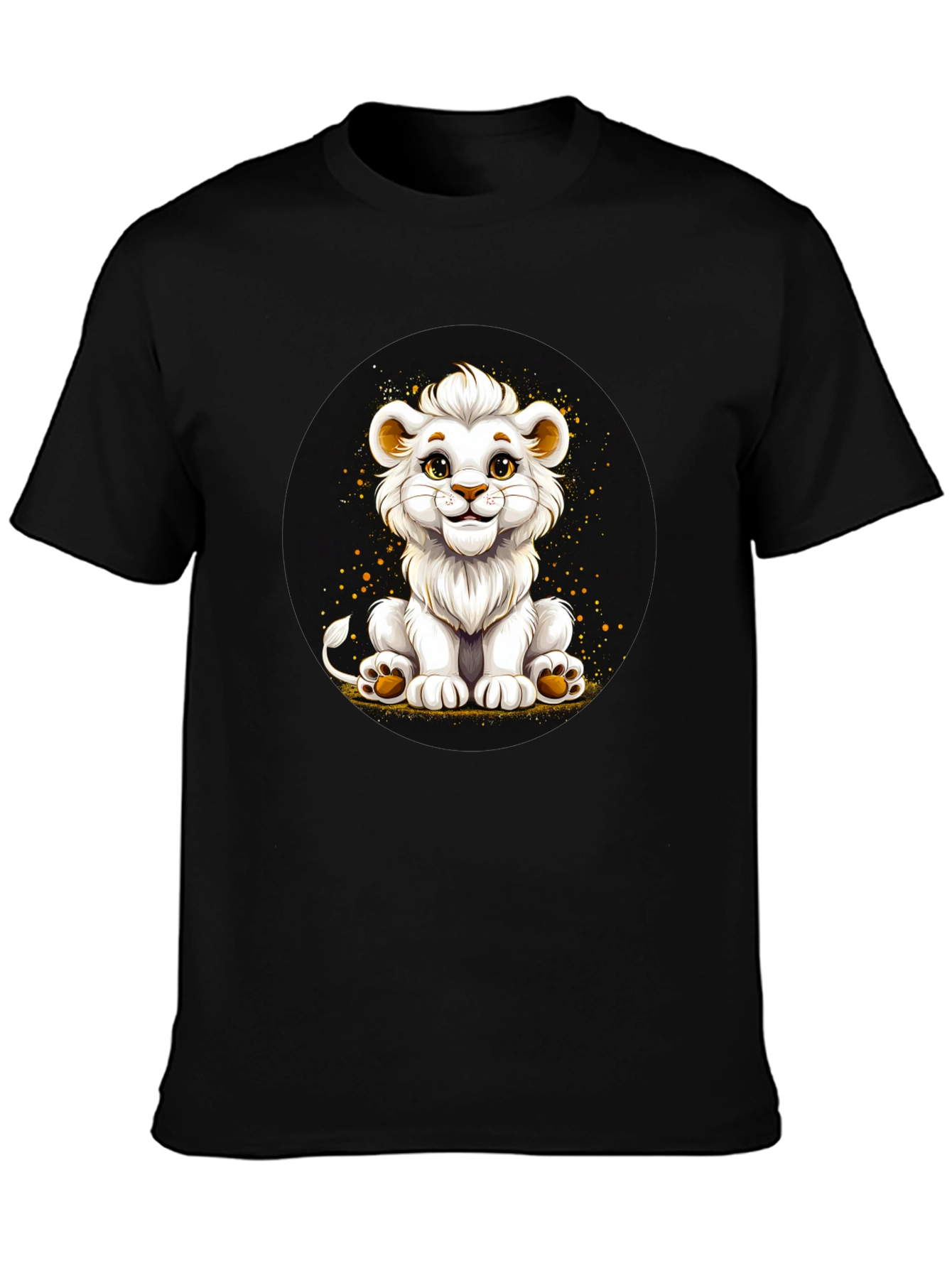 Cute White Lion Cub Graphic Black T-Shirt