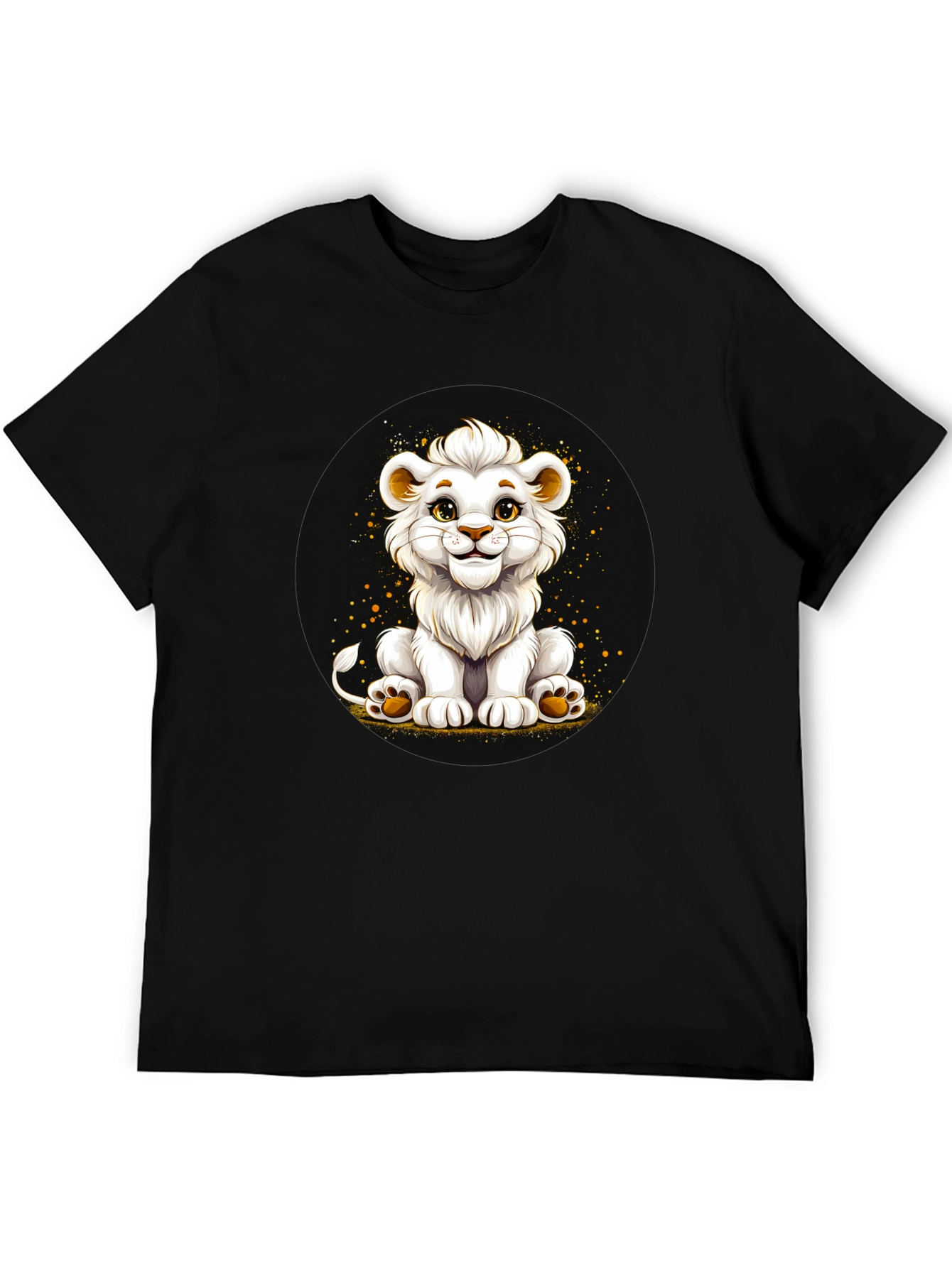 Cute White Lion Cub Graphic Black T-Shirt