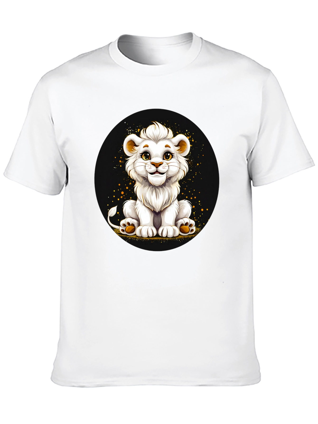 Cute White Lion Cub Graphic Black T-Shirt