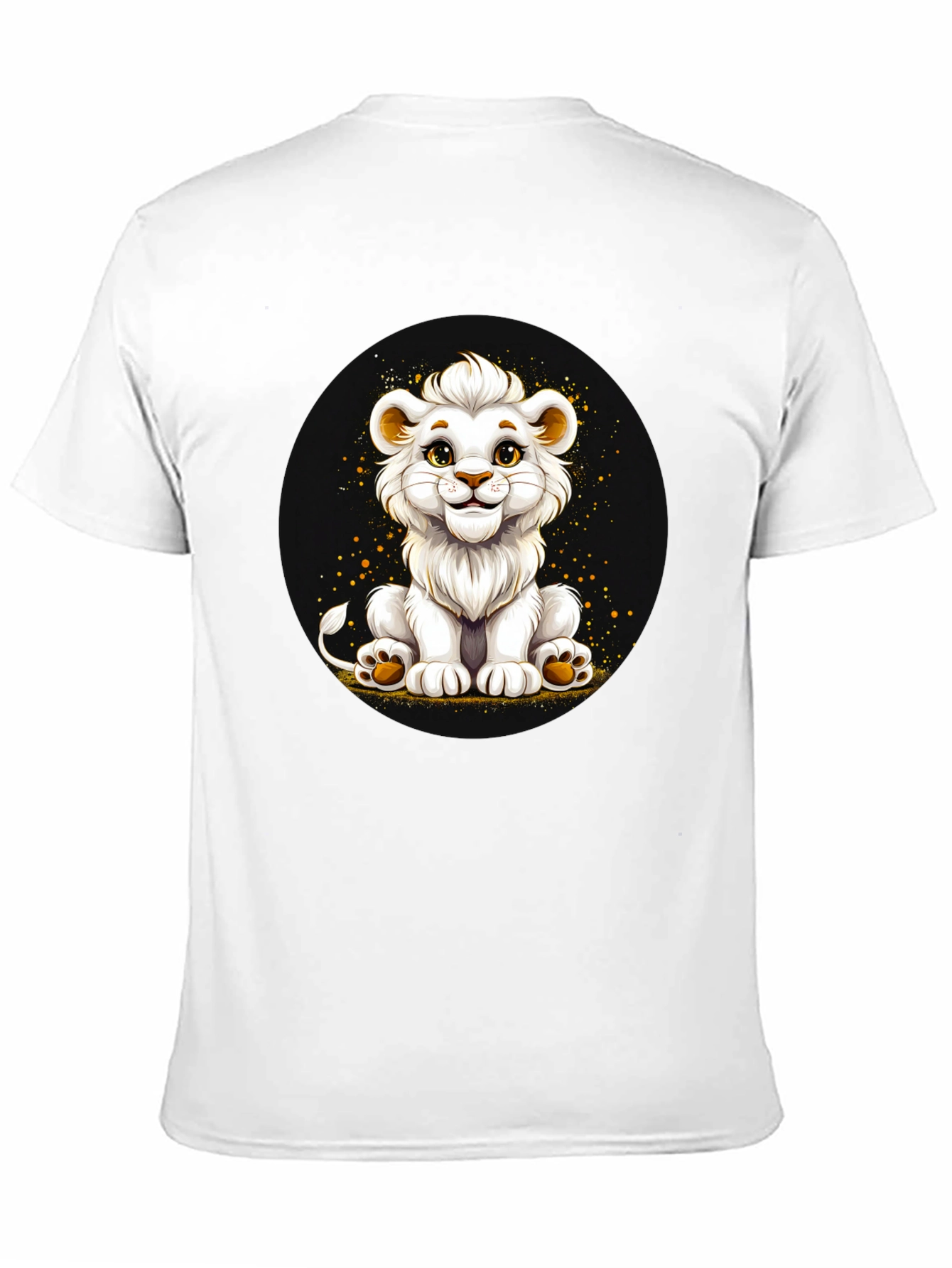 Cute White Lion Cub Graphic Black T-Shirt