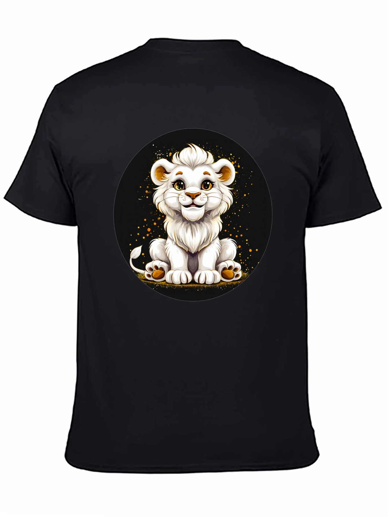Cute White Lion Cub Graphic Black T-Shirt