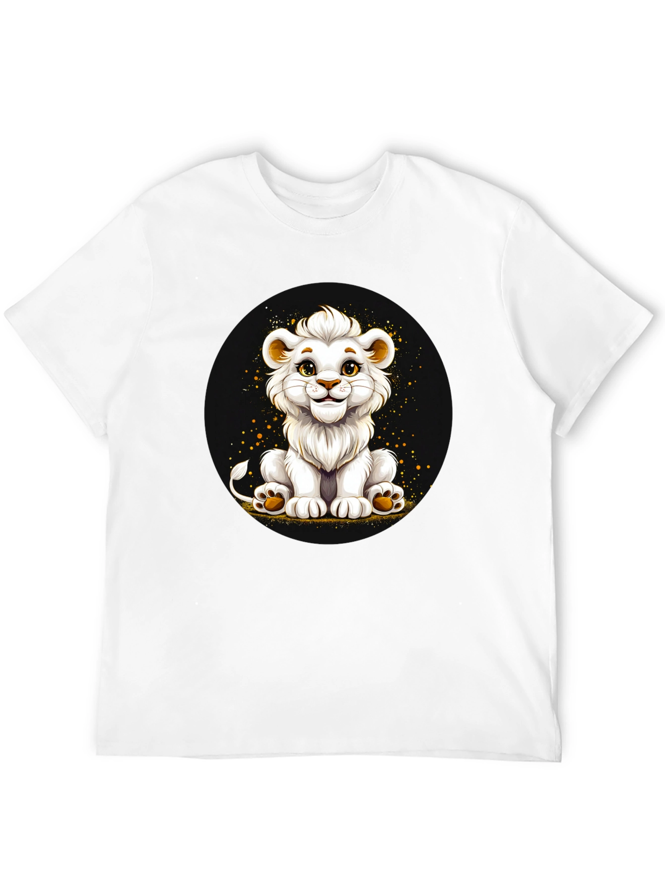 Cute White Lion Cub Graphic Black T-Shirt