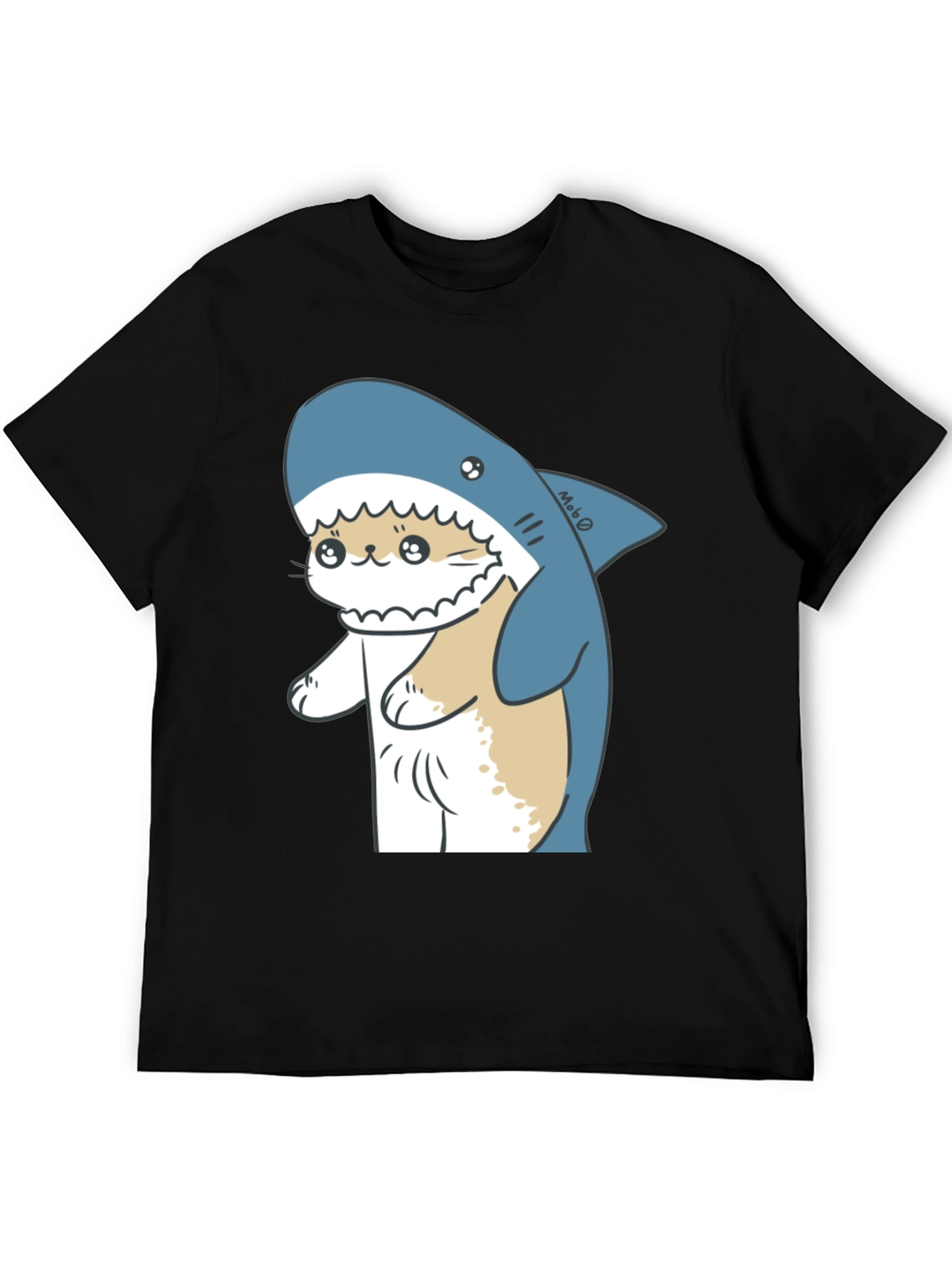 Cute Cat Shark Graphic Black T-Shirt