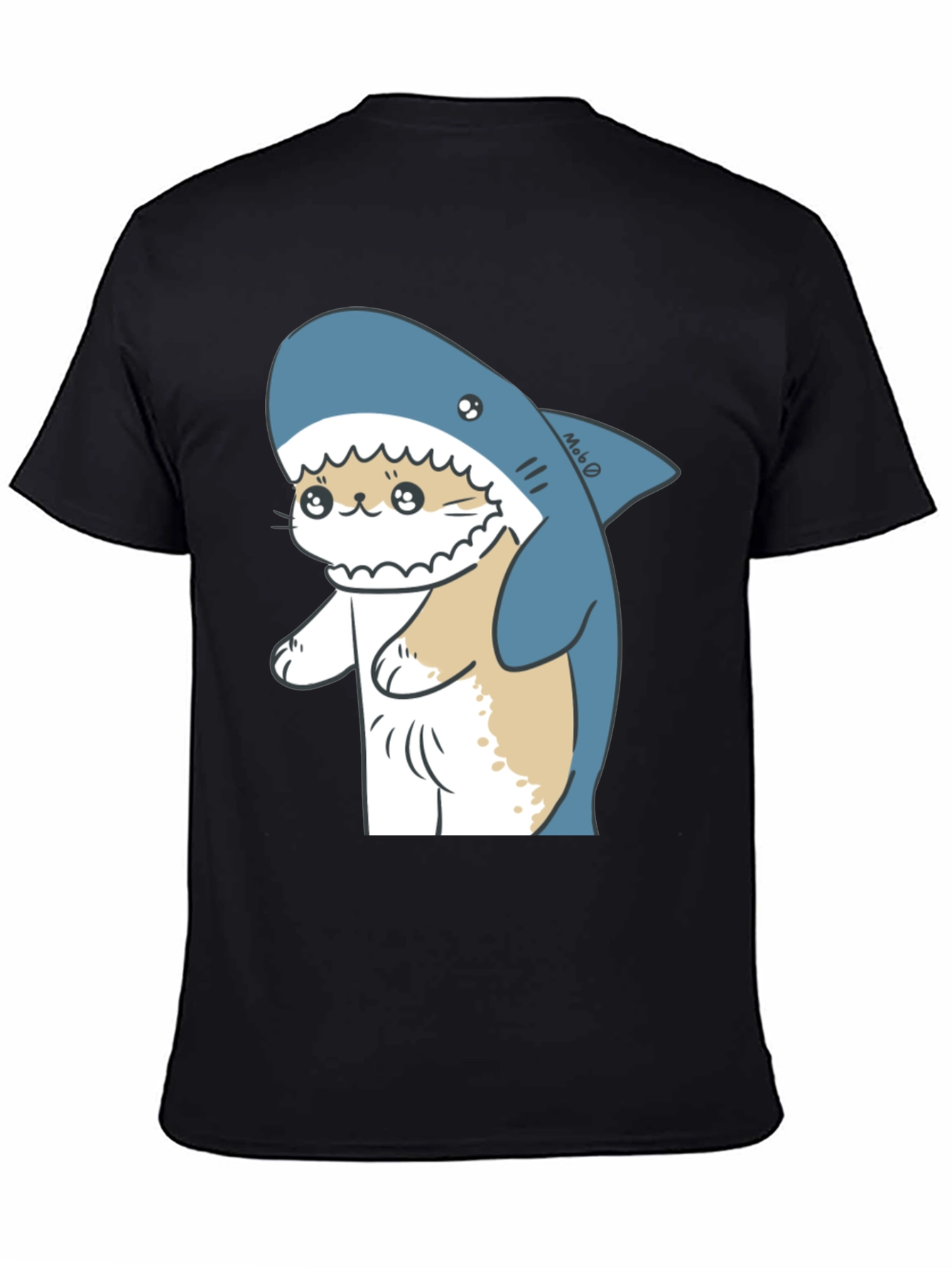 Cute Cat Shark Graphic Black T-Shirt