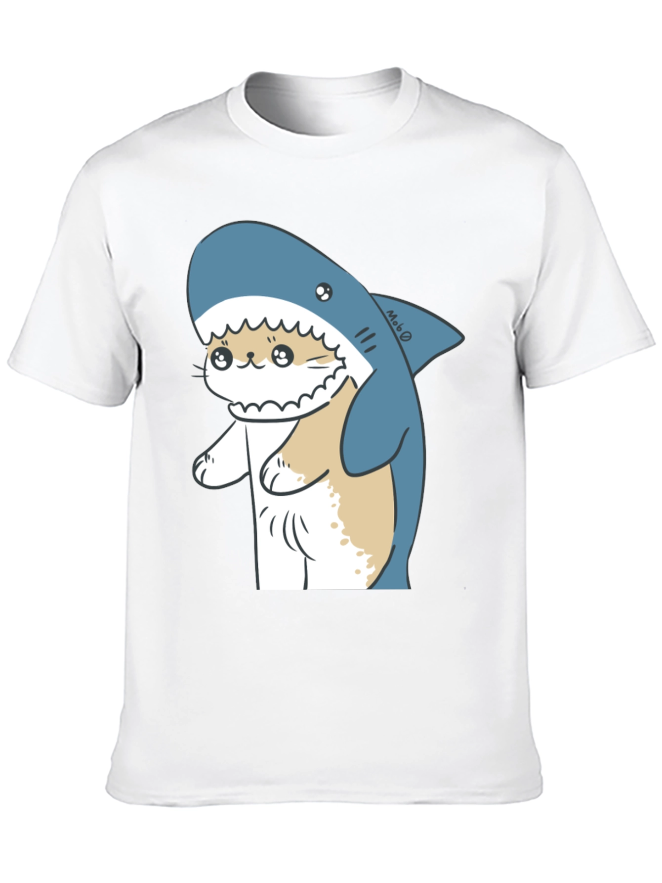 Cute Cat Shark Graphic Black T-Shirt