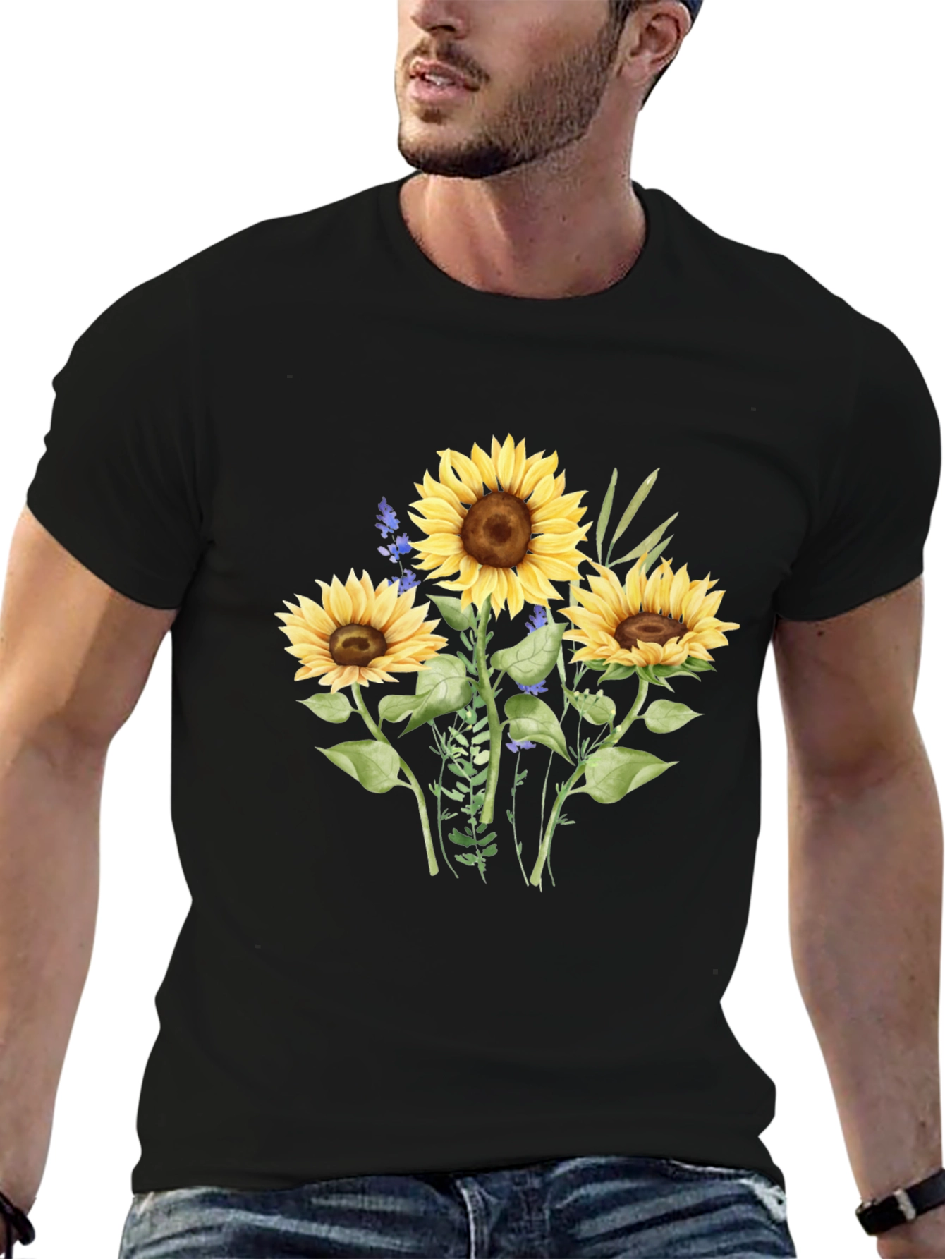 Sunflower Graphic Tee - Casual Black T-Shirt