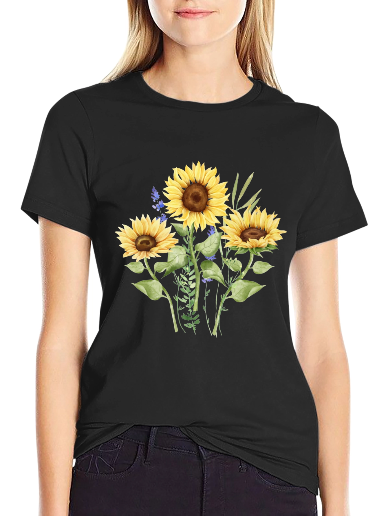 Sunflower Graphic Tee - Casual Black T-Shirt