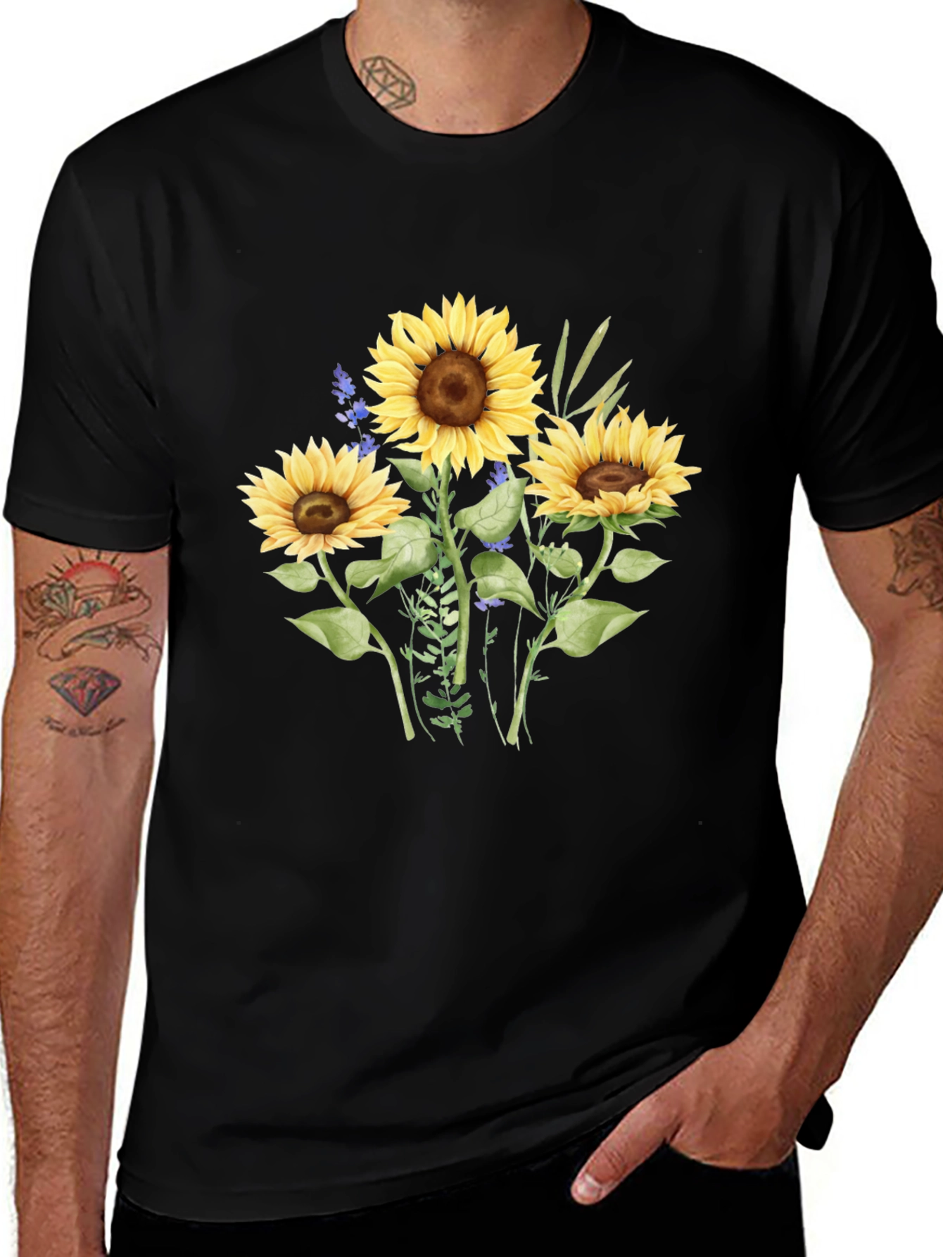 Sunflower Graphic Tee - Casual Black T-Shirt