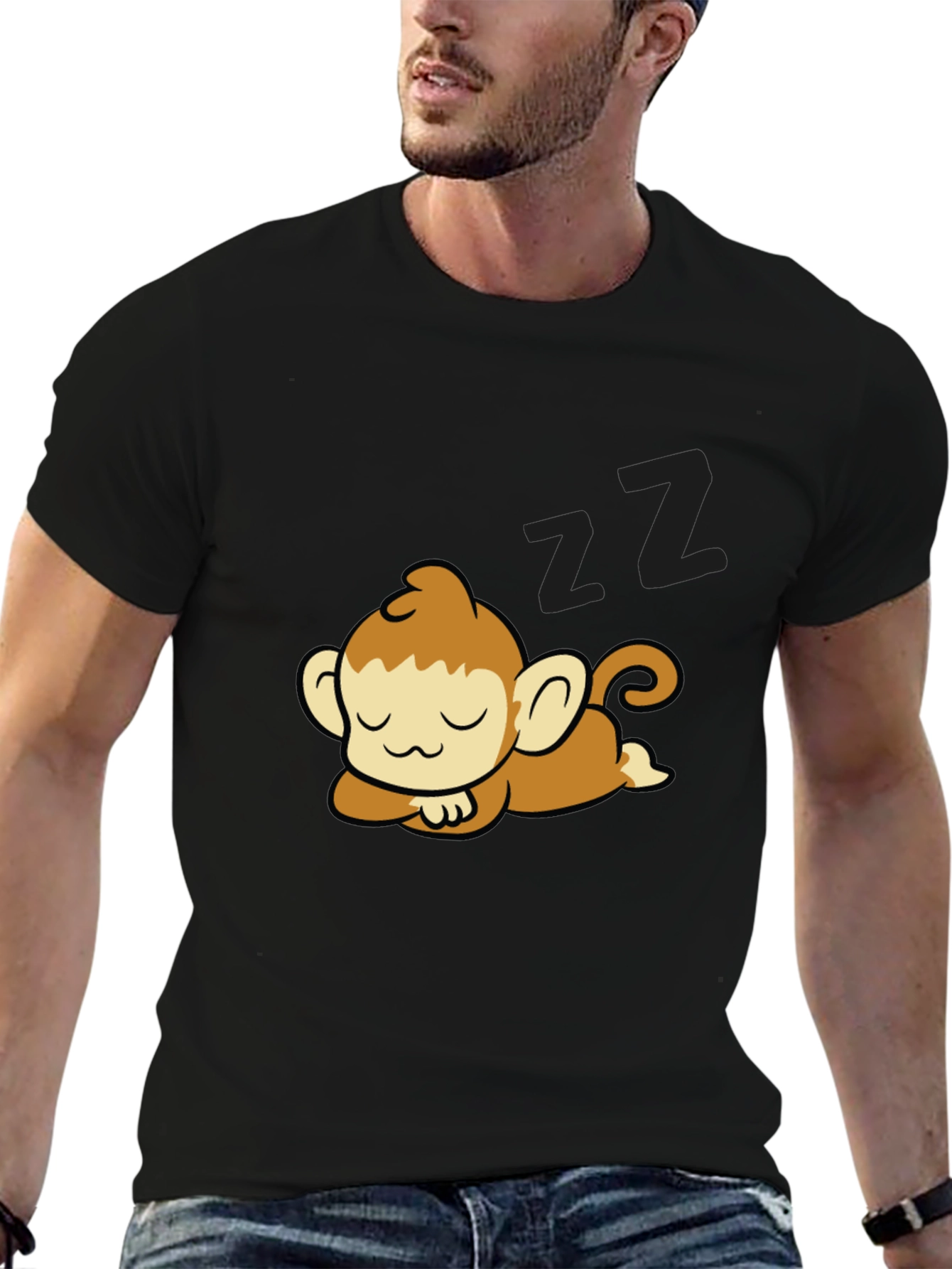 Cute Sleeping Monkey Graphic Tee - Casual Comfort
