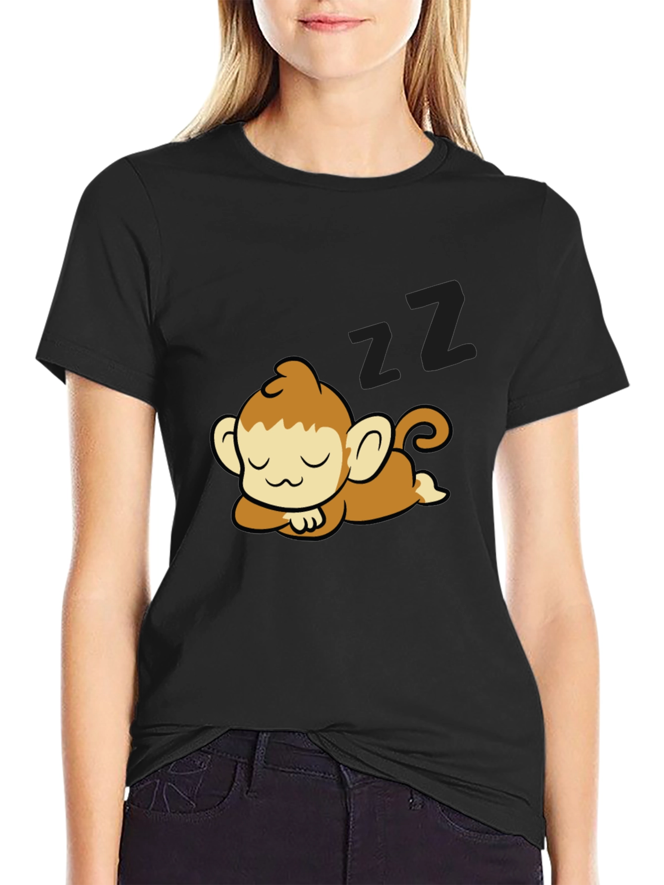Cute Sleeping Monkey Graphic Tee - Casual Comfort