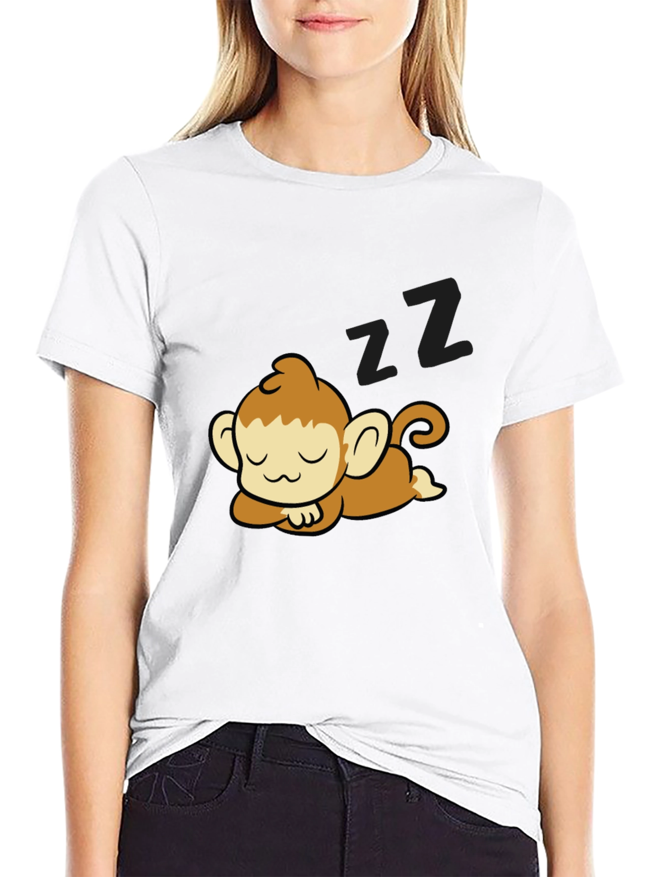 Cute Sleeping Monkey Graphic Tee - Casual Comfort