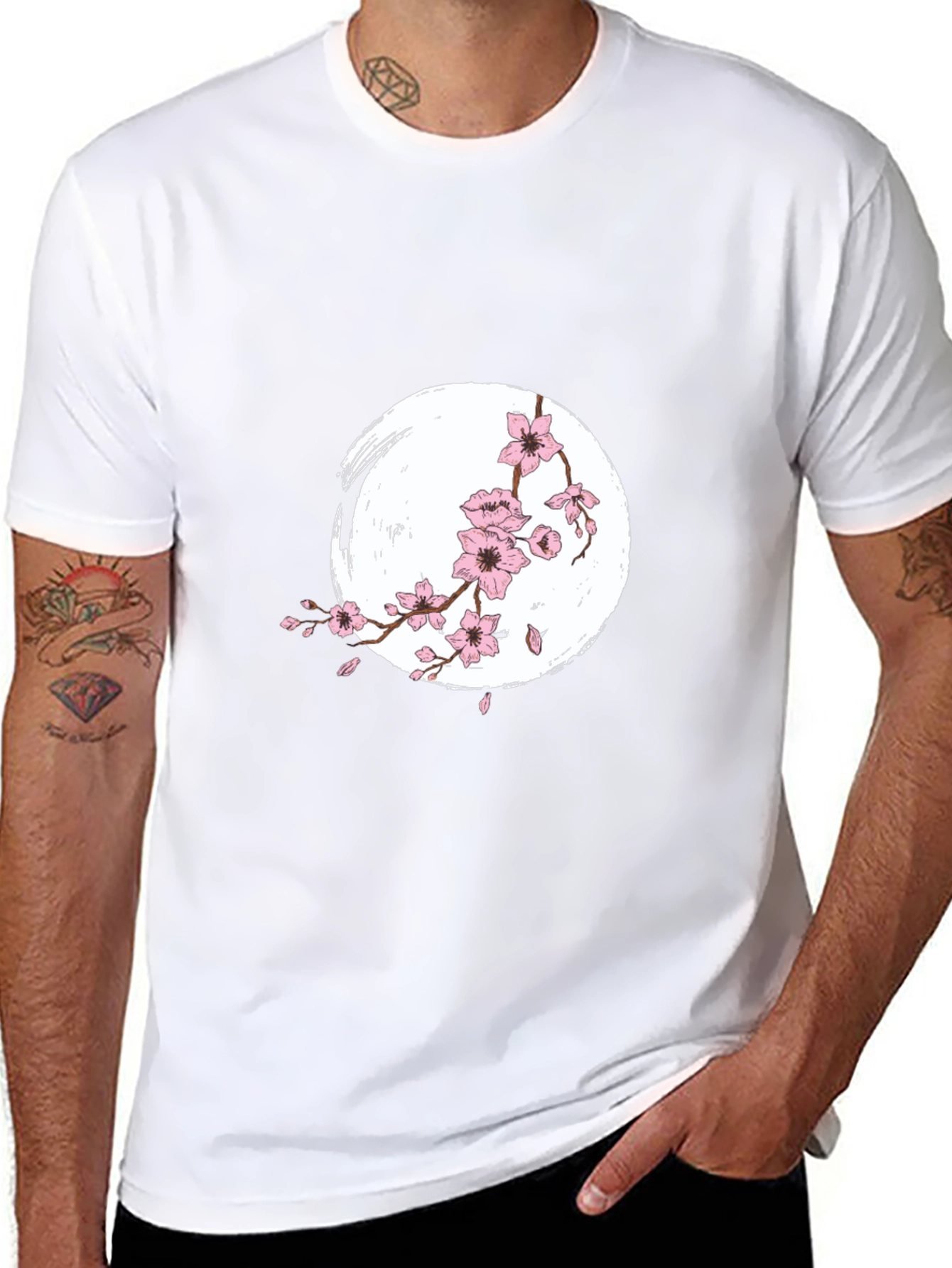 Sakura Blossom Graphic Tee - Black Cotton Shirt