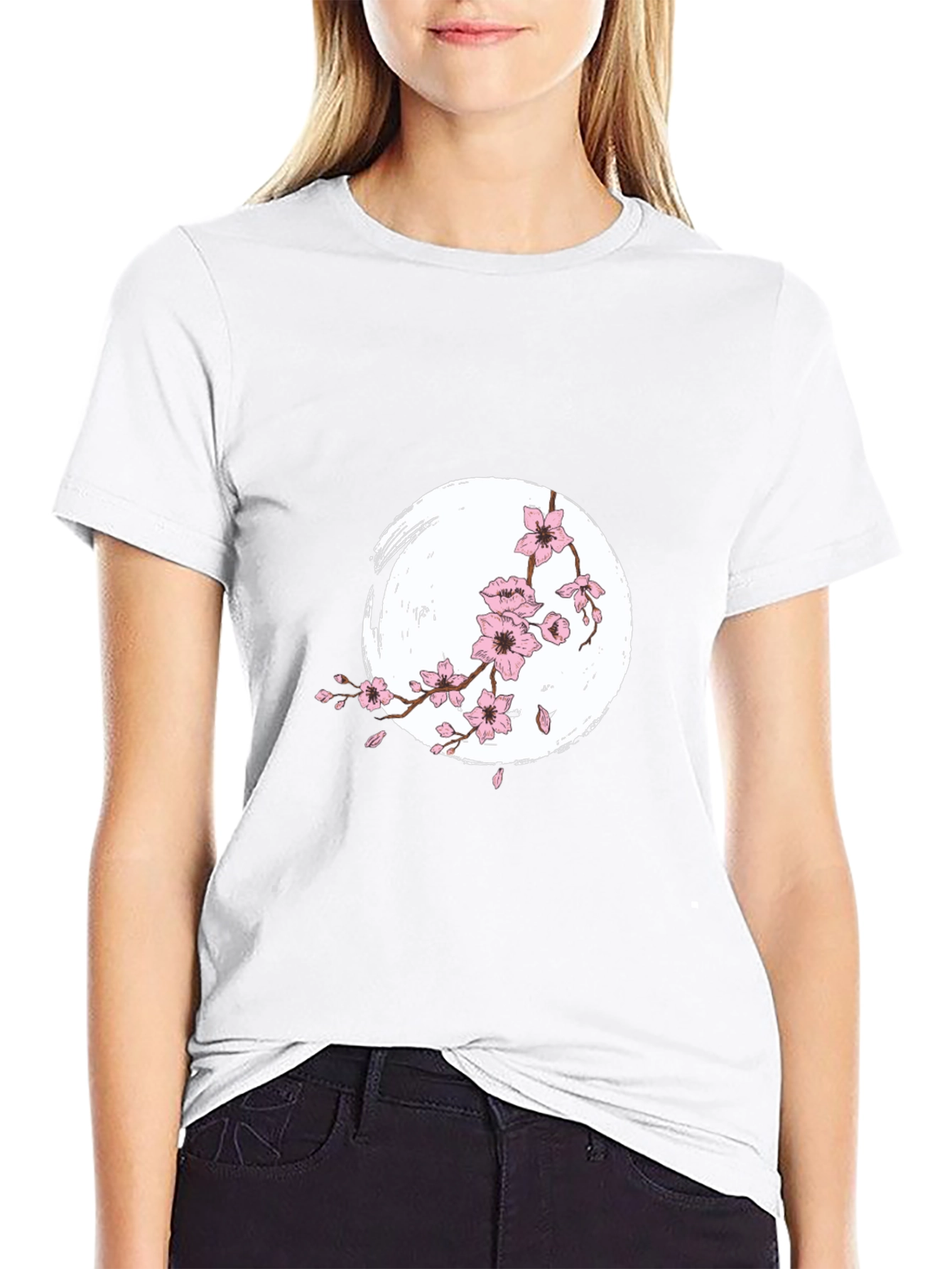 Sakura Blossom Graphic Tee - Black Cotton Shirt